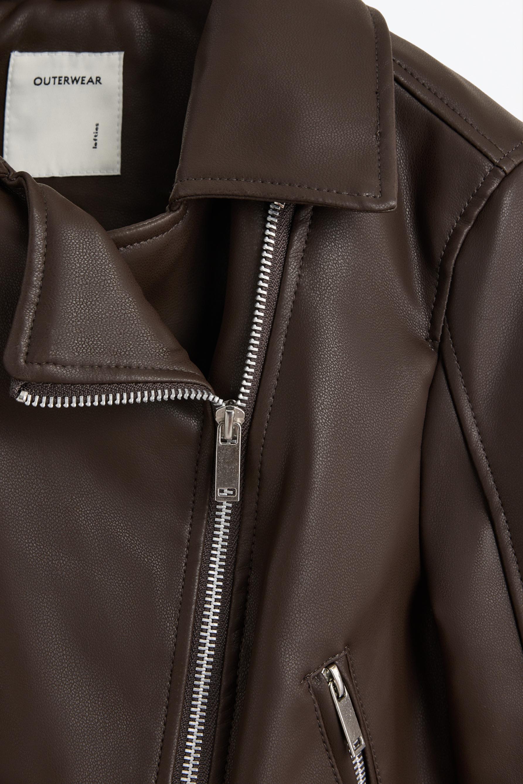 Leather-effect biker jacket — CHOCOLATE