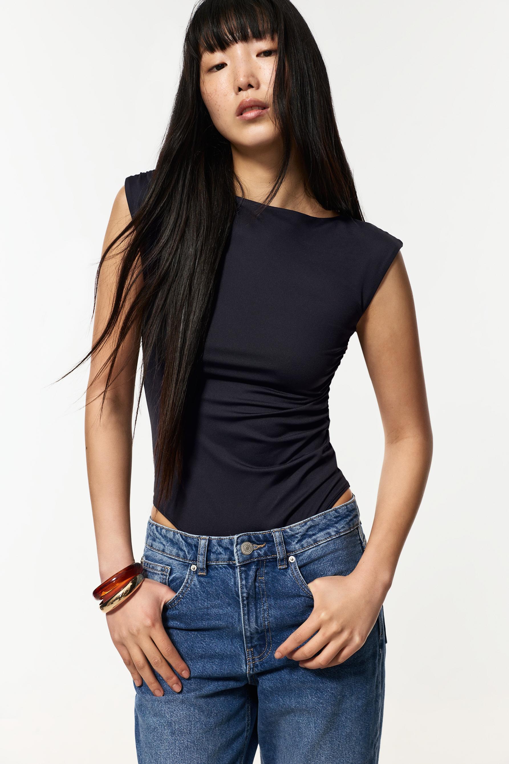 Polyamide sleeveless bodysuit — BLACK
