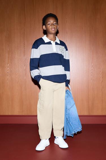 Striped knit polo shirt — NAVY 3
