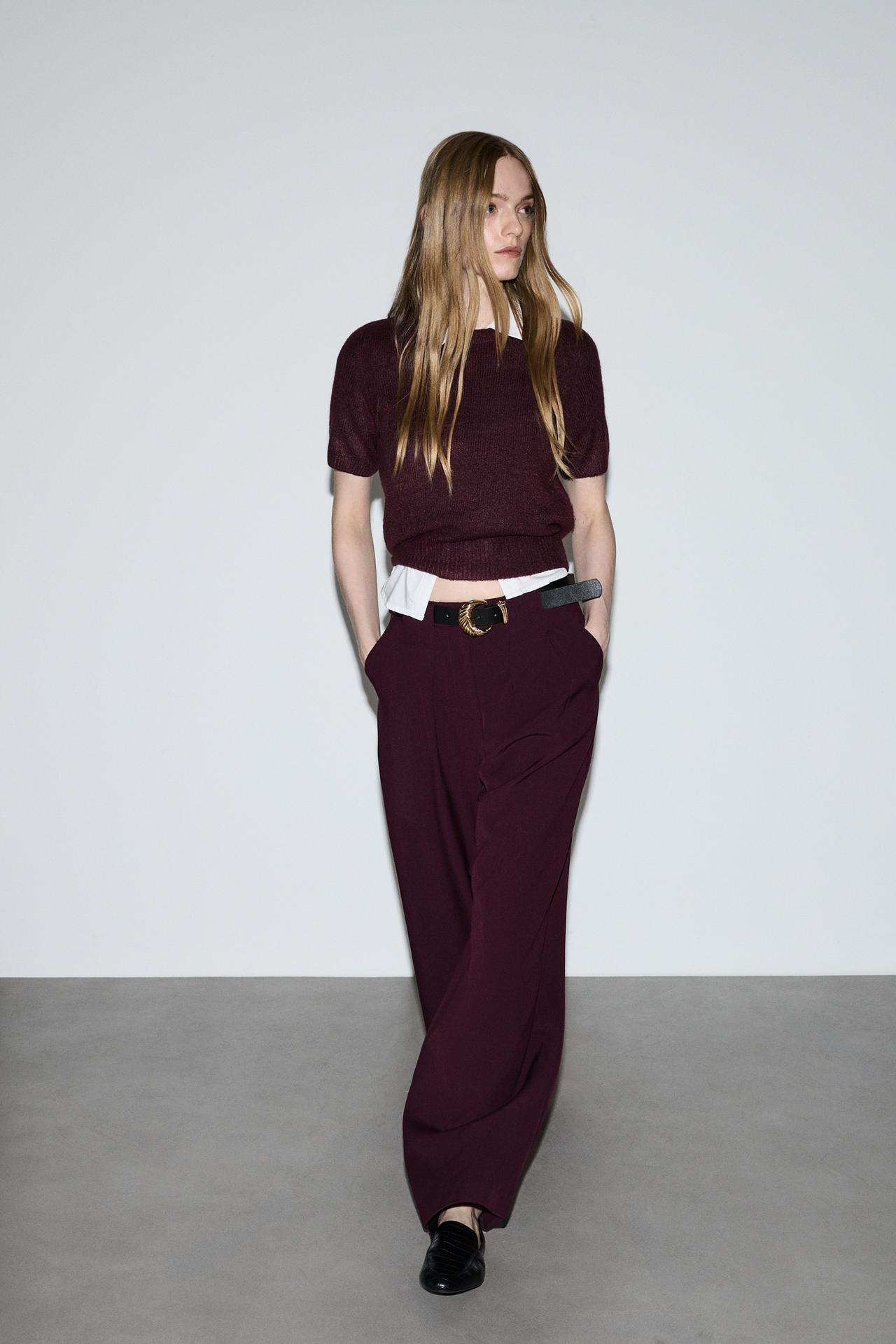 Wide-leg trousers with belt — PLUM