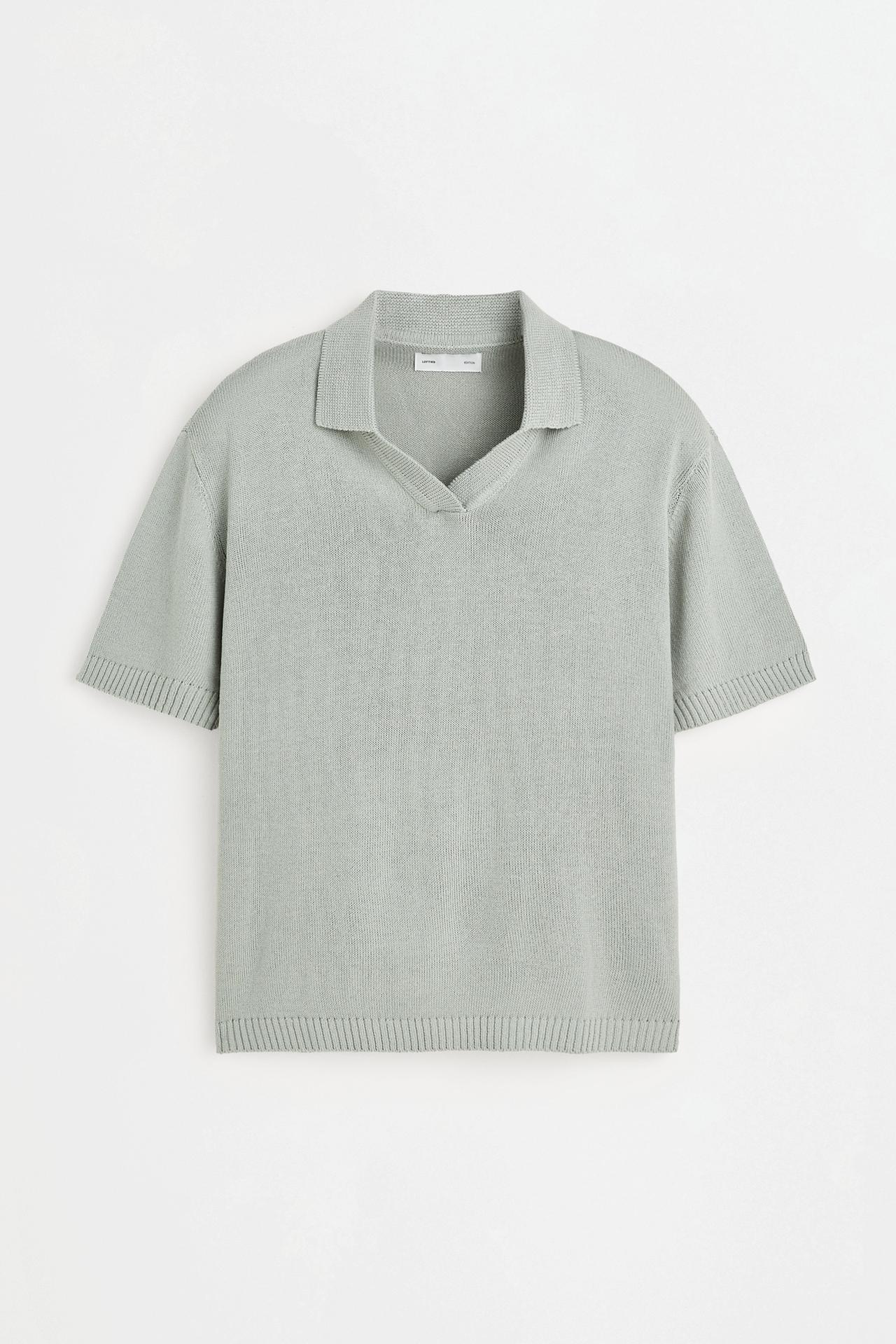 Linen blend knit polo shirt — WATER GREEN