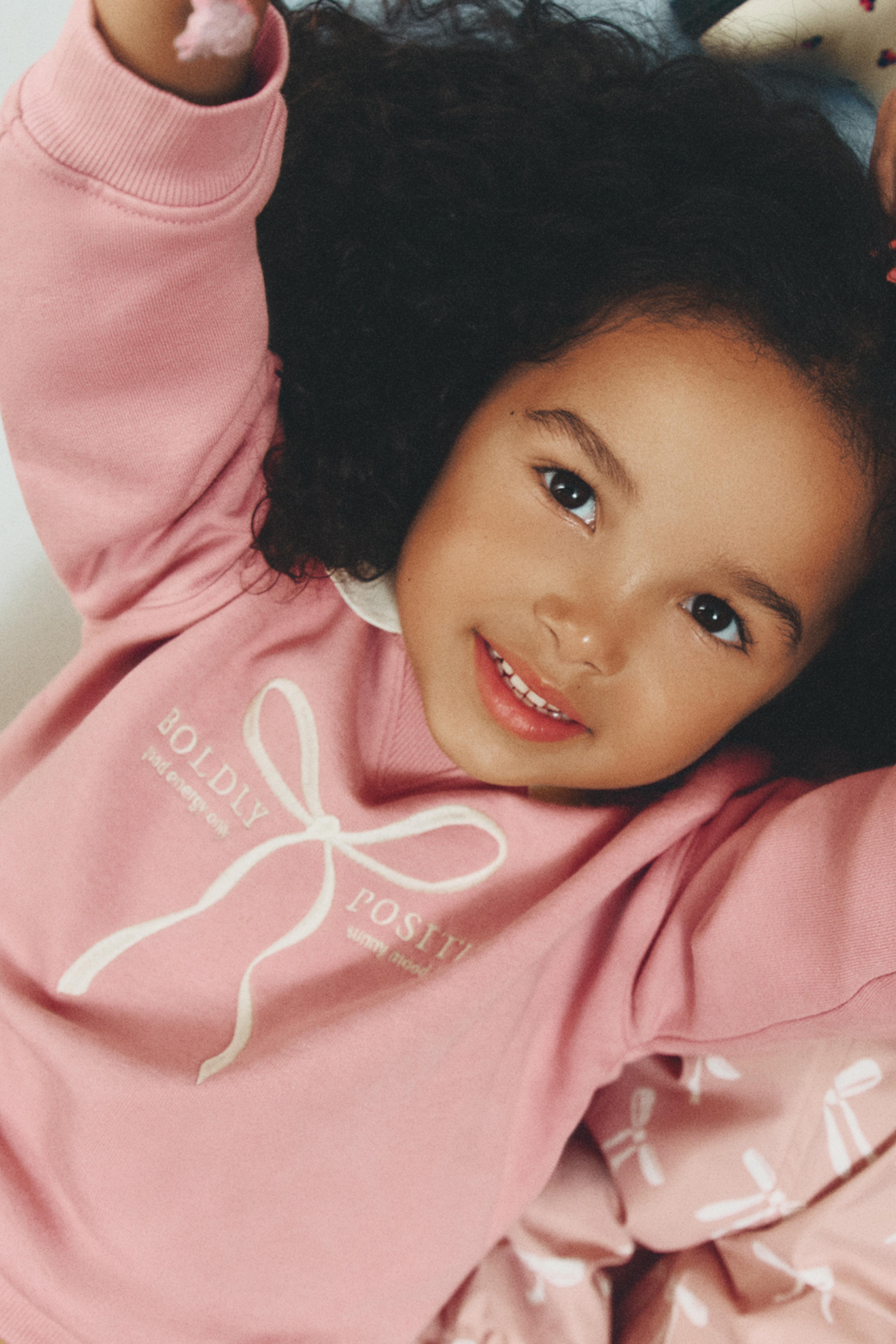 Polo sweatshirt and bow trousers set — DUSTY PINK