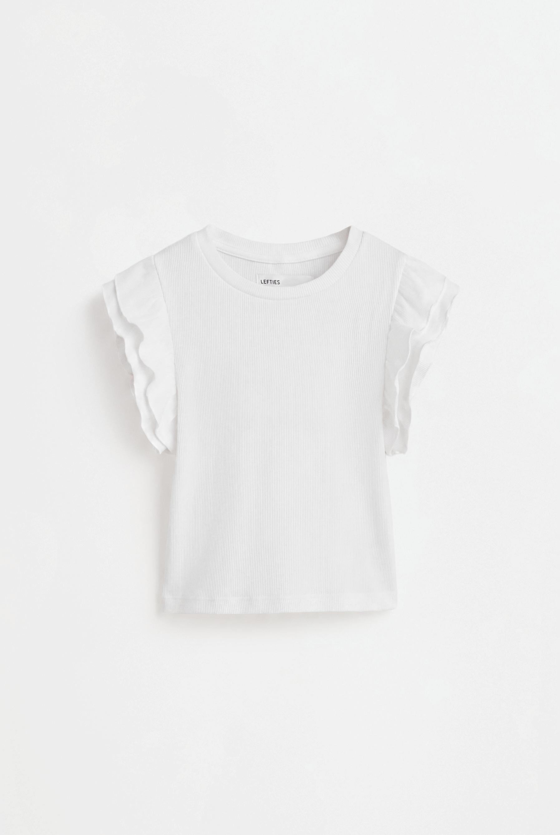 Ribbed T-shirt with ruffles — OFF WHITE