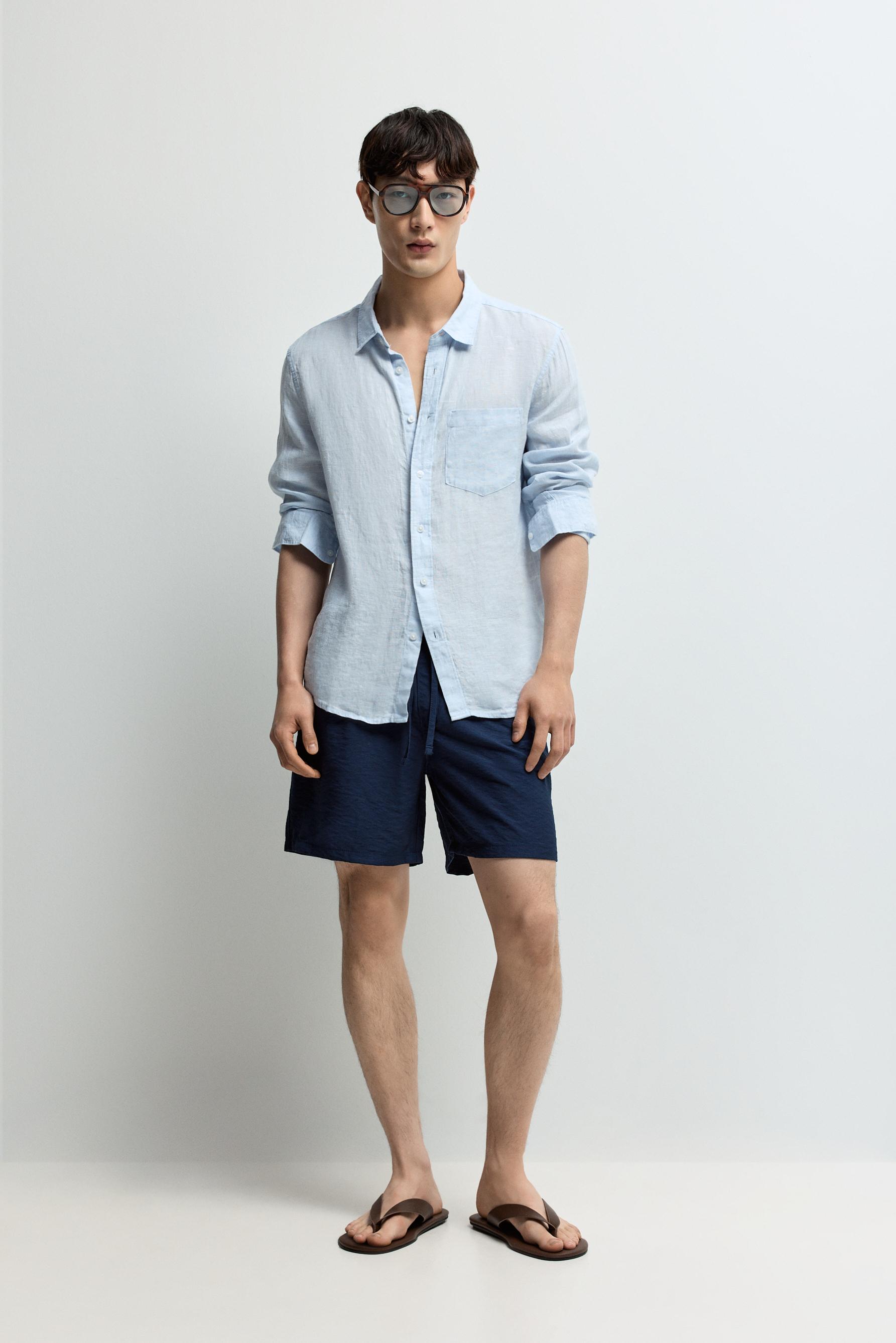 Flowing pleated Bermuda shorts — NAVY