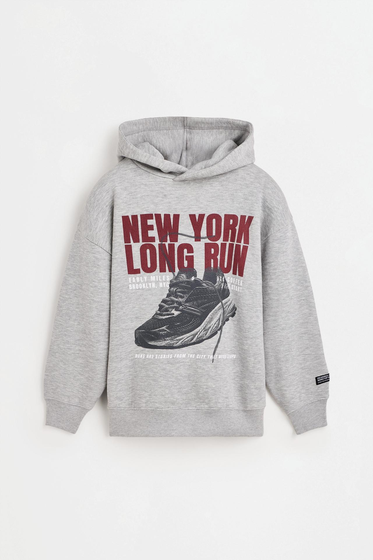 Printed sweatshirt with hood — GREY MARL