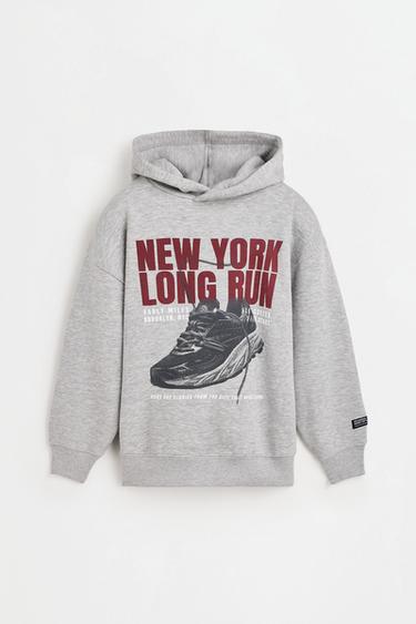 Printed sweatshirt with hood — GREY MARL 1