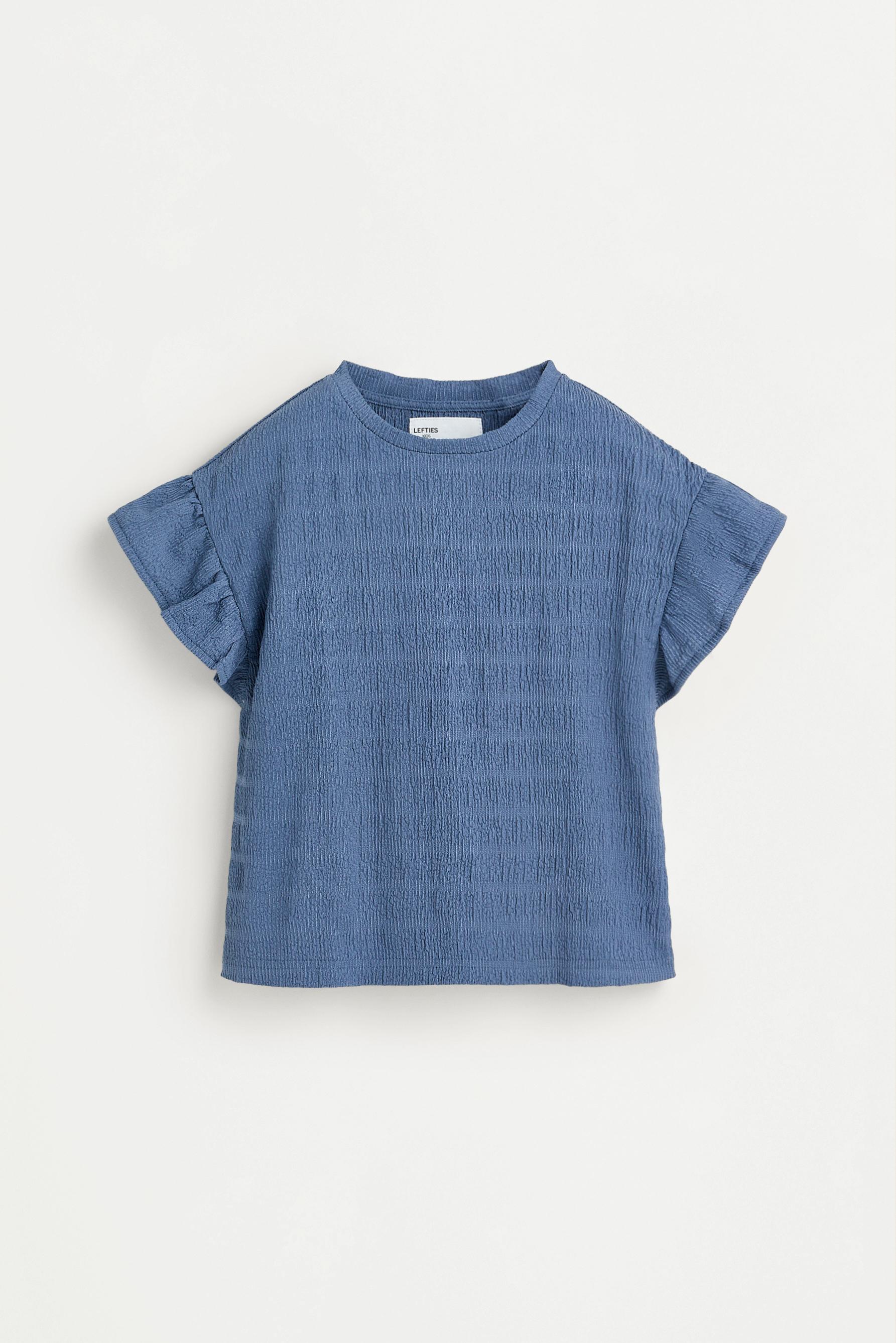 Crinkle ruffle T-shirt — STEEL BLUE