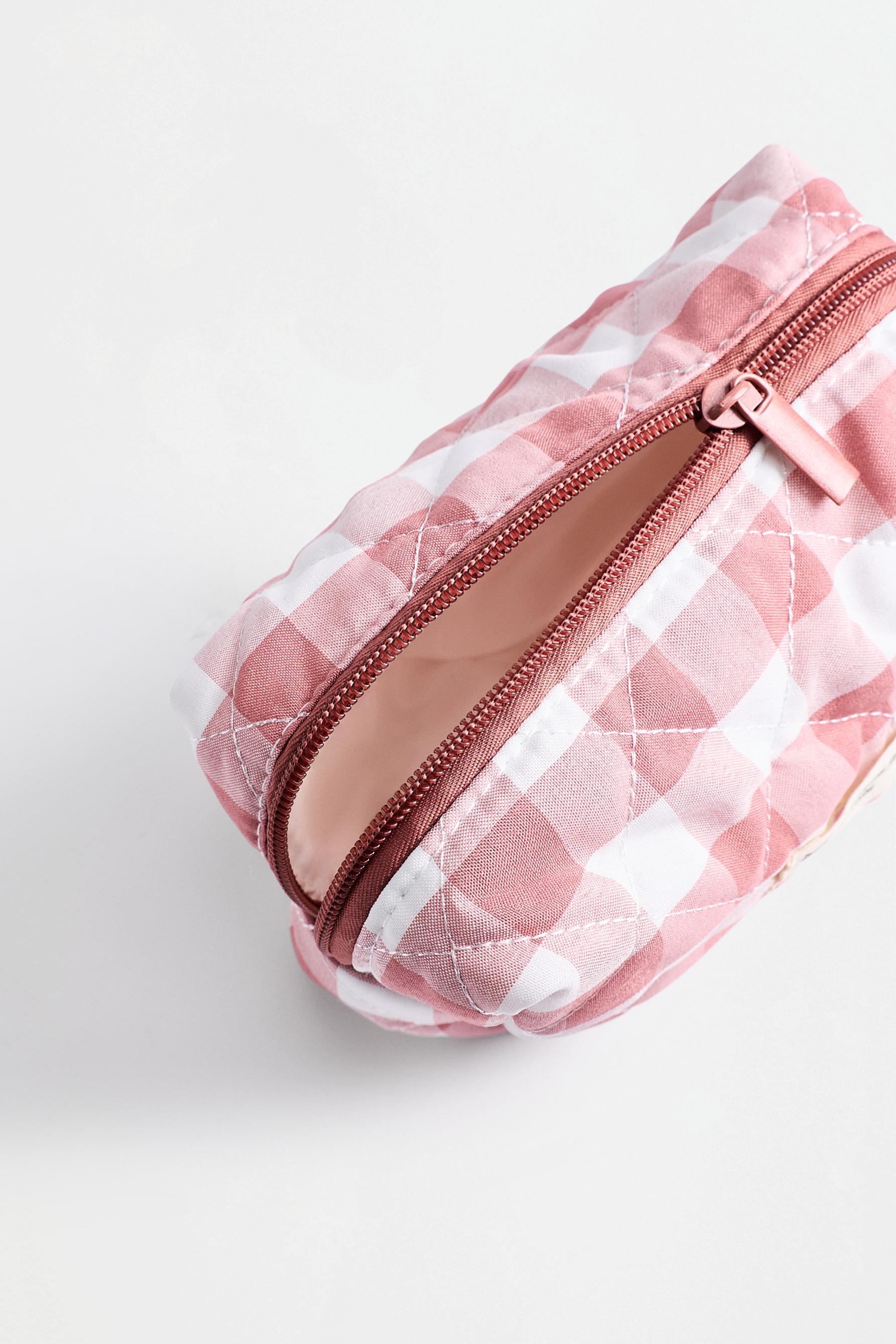 Small gingham print toiletry bag — PASTEL PINK