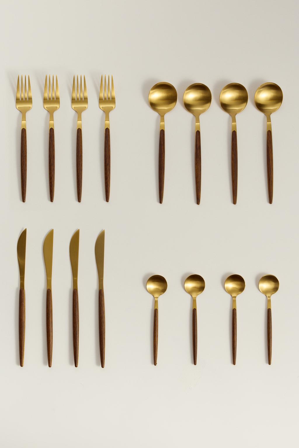 Set cubiertos 16 piezas efecto madera