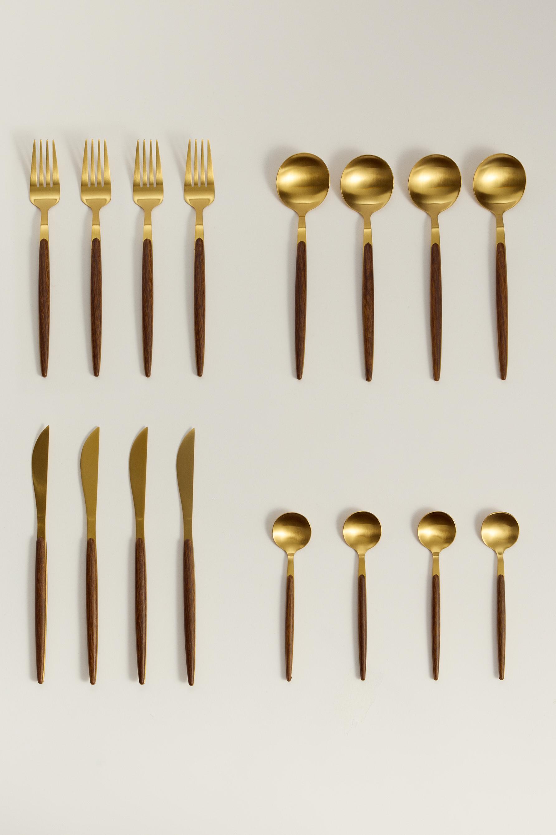Set cubiertos 16 piezas efecto madera