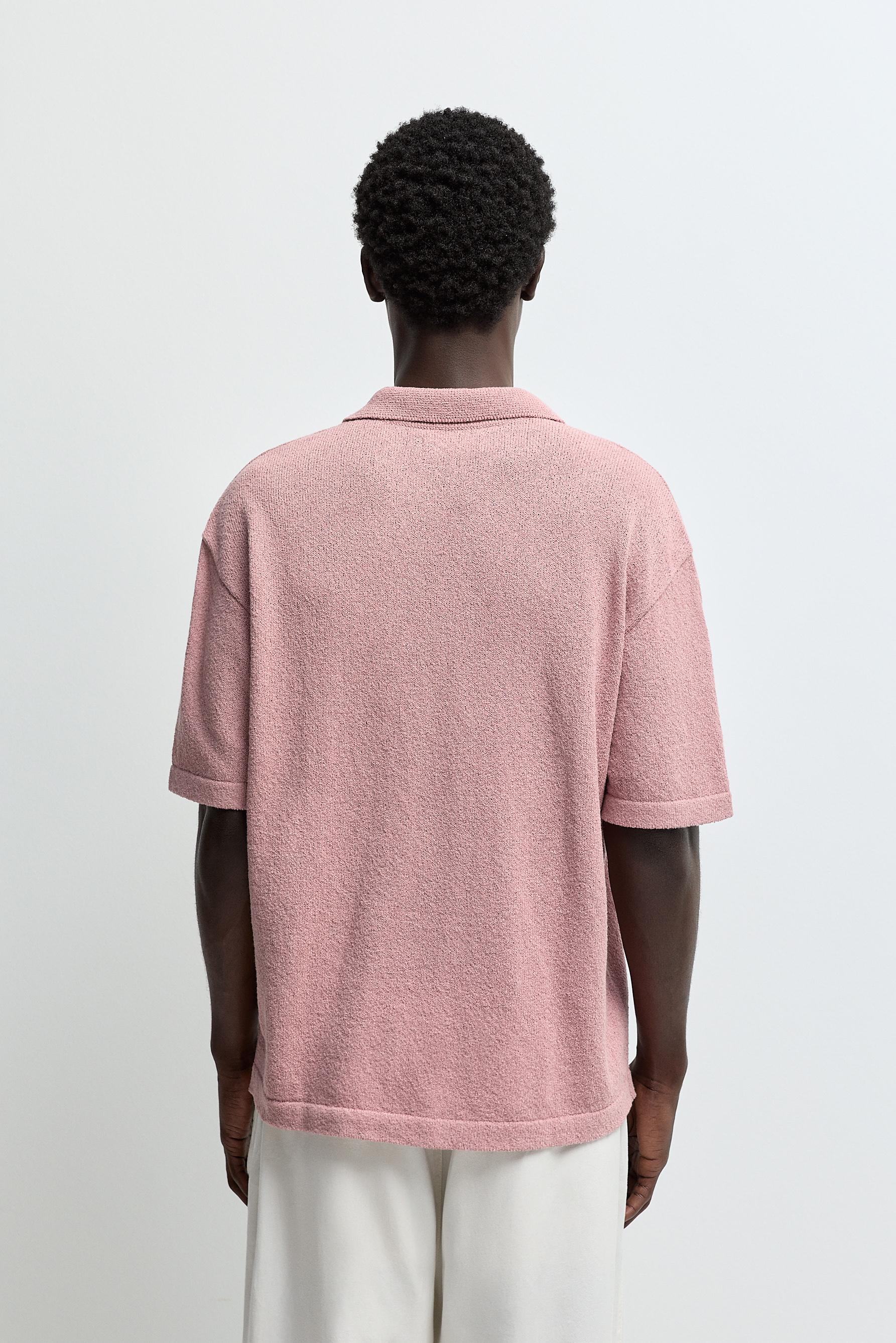 Textured knit polo shirt — ROSE PINK