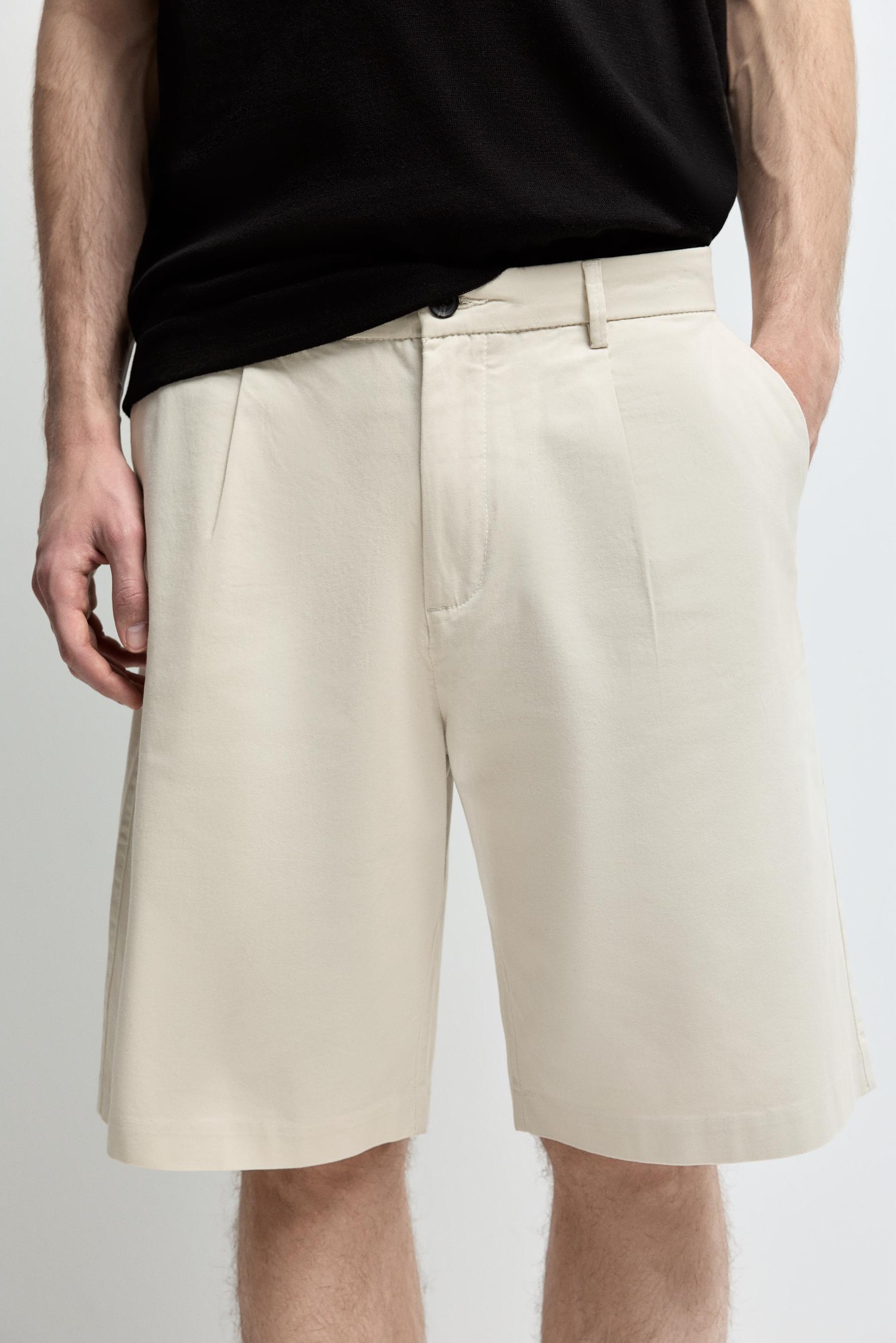 Pleated chino Bermuda shorts — GREY