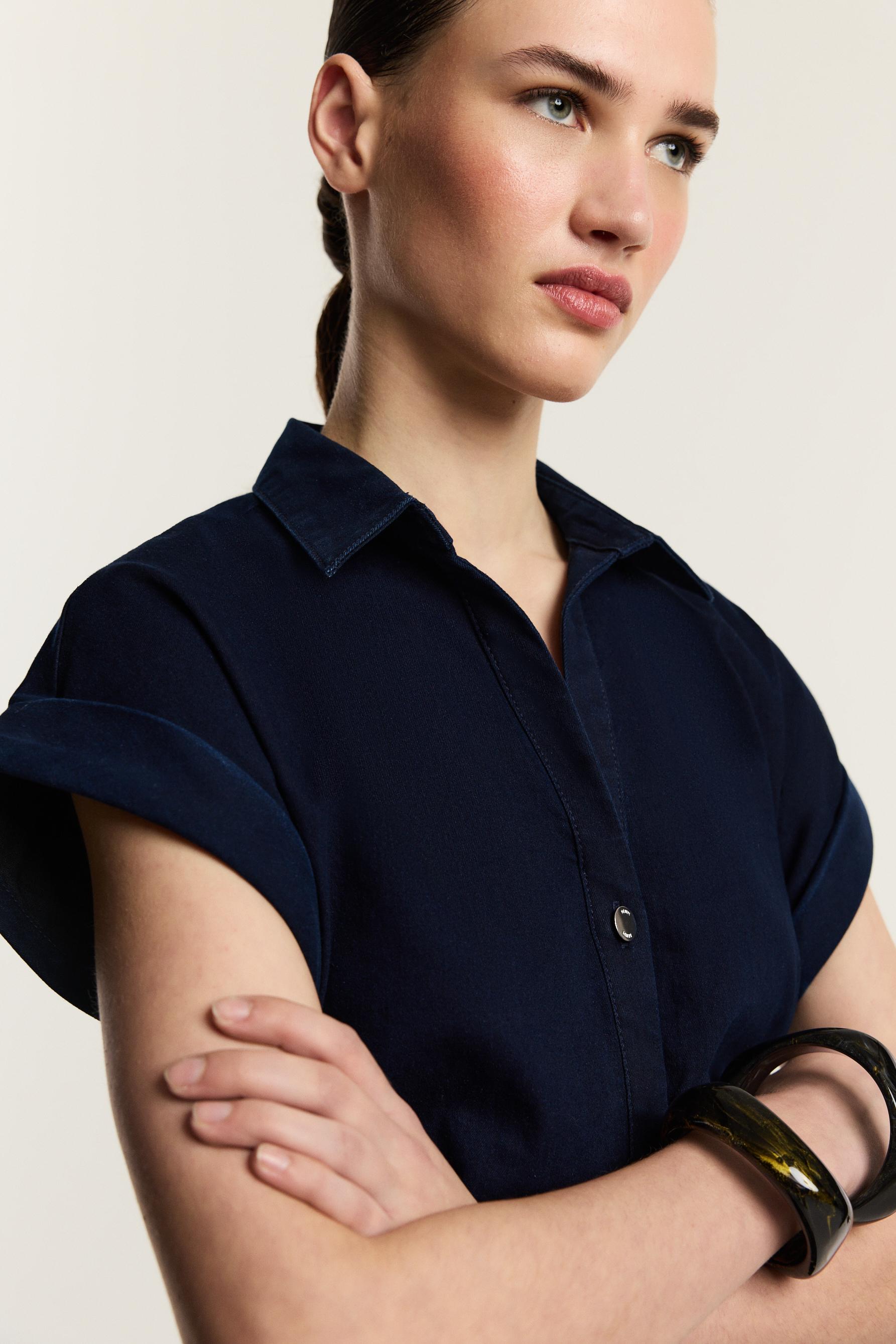 Denim midi button dress — BLUE