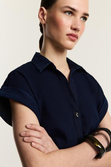 Denim midi button dress — BLUE 4