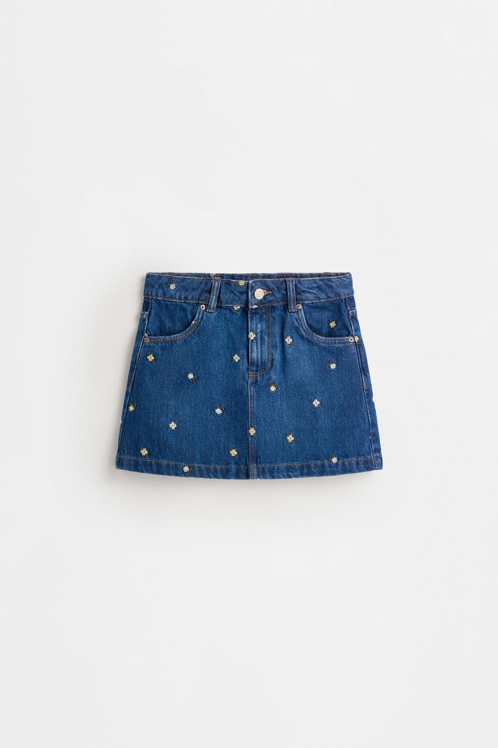 Embroidered denim skirt