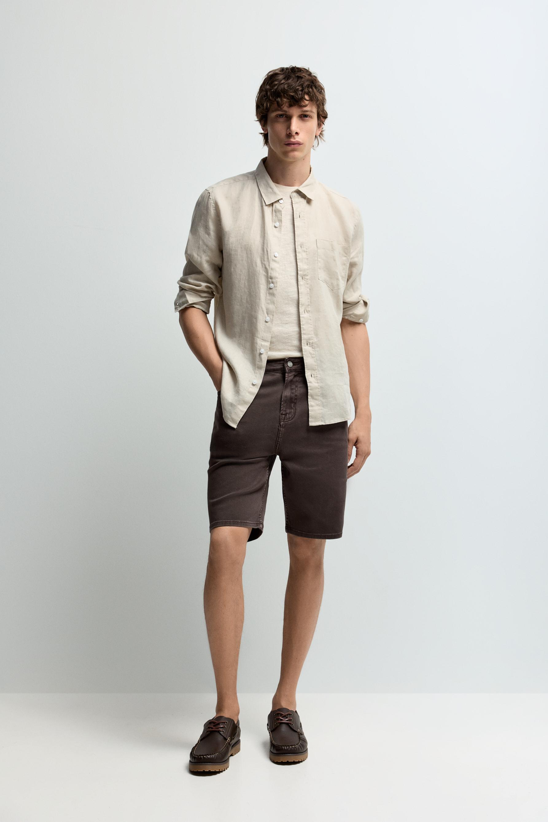 Slim denim Bermuda shorts — BROWN