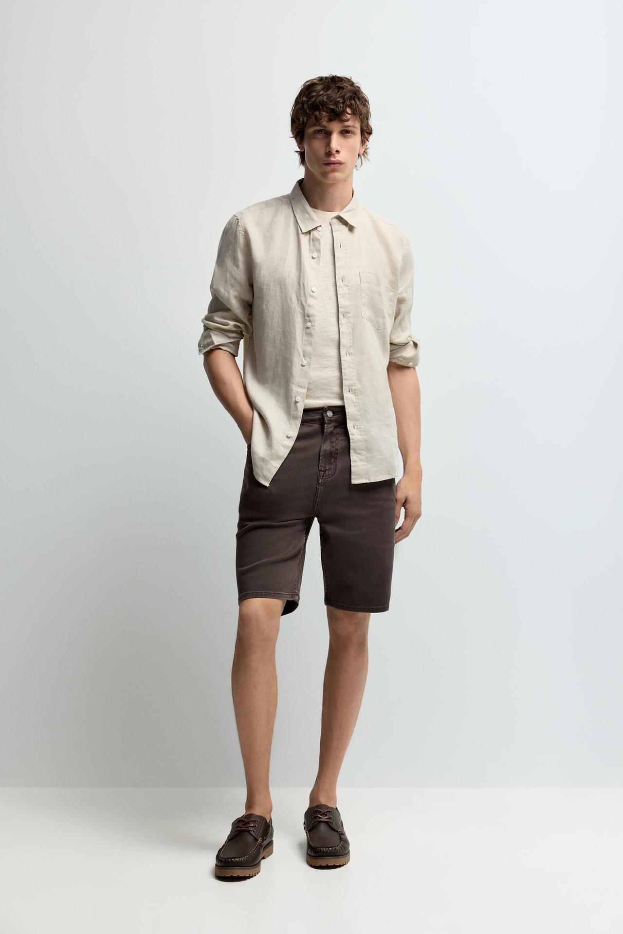Slim denim Bermuda shorts — BROWN