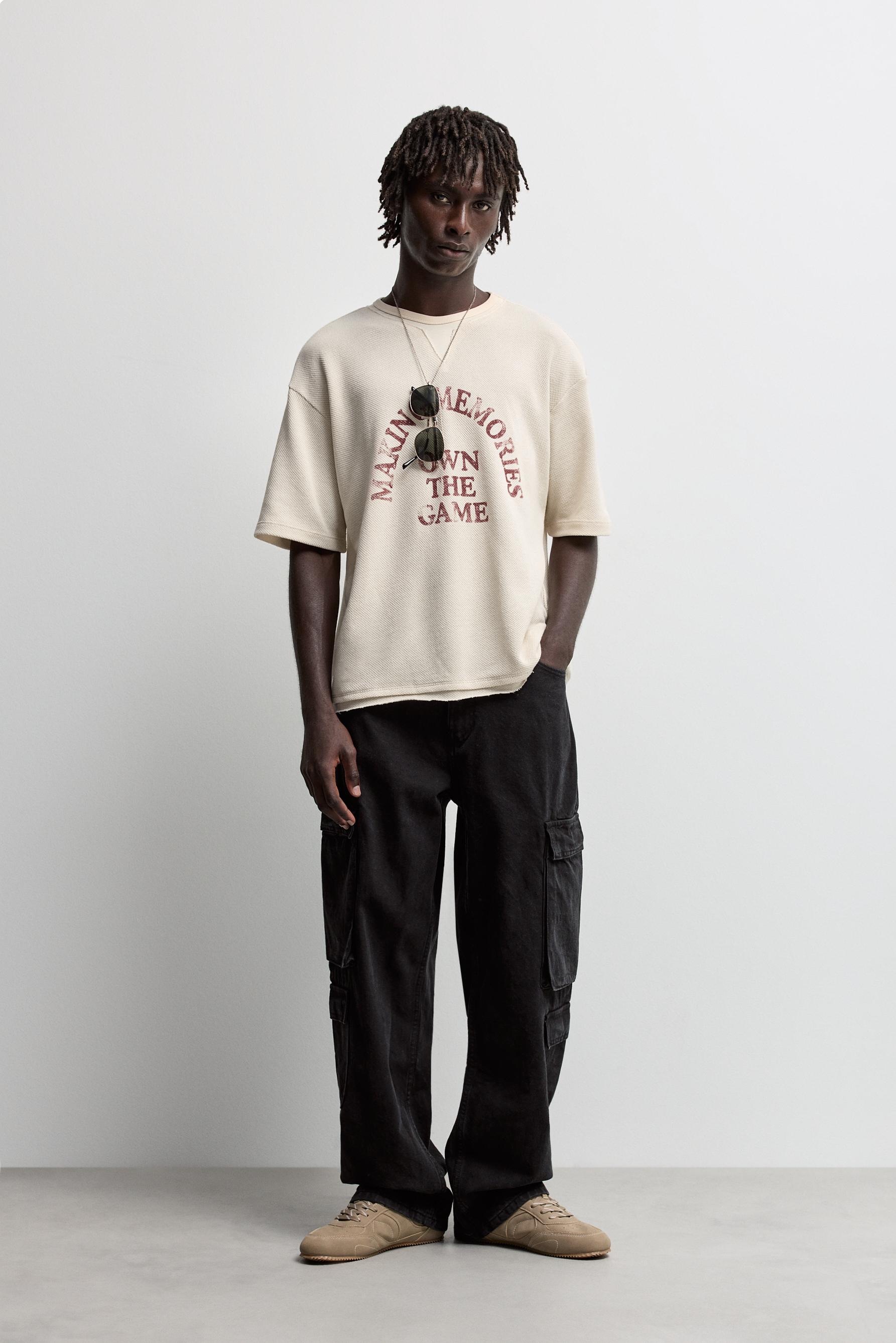 Double-collar printed T-shirt — SAND