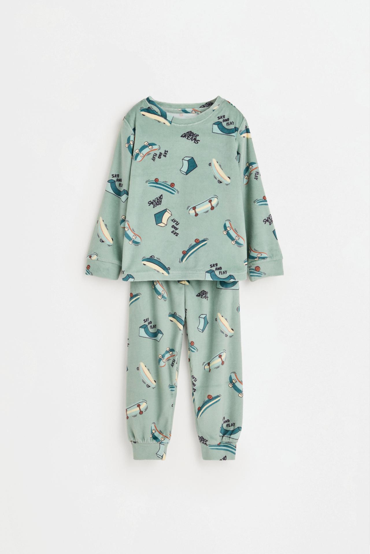 Printed velvety pyjamas — FADED GREEN