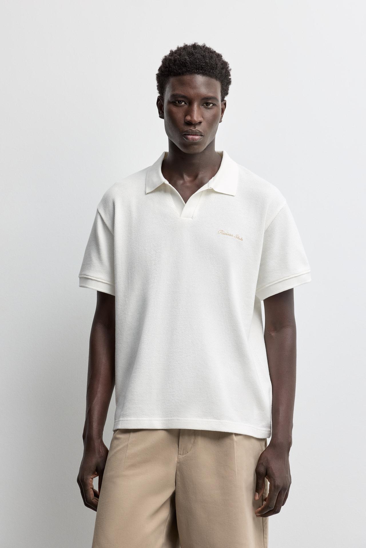 Textured embroidered polo shirt — OFF WHITE