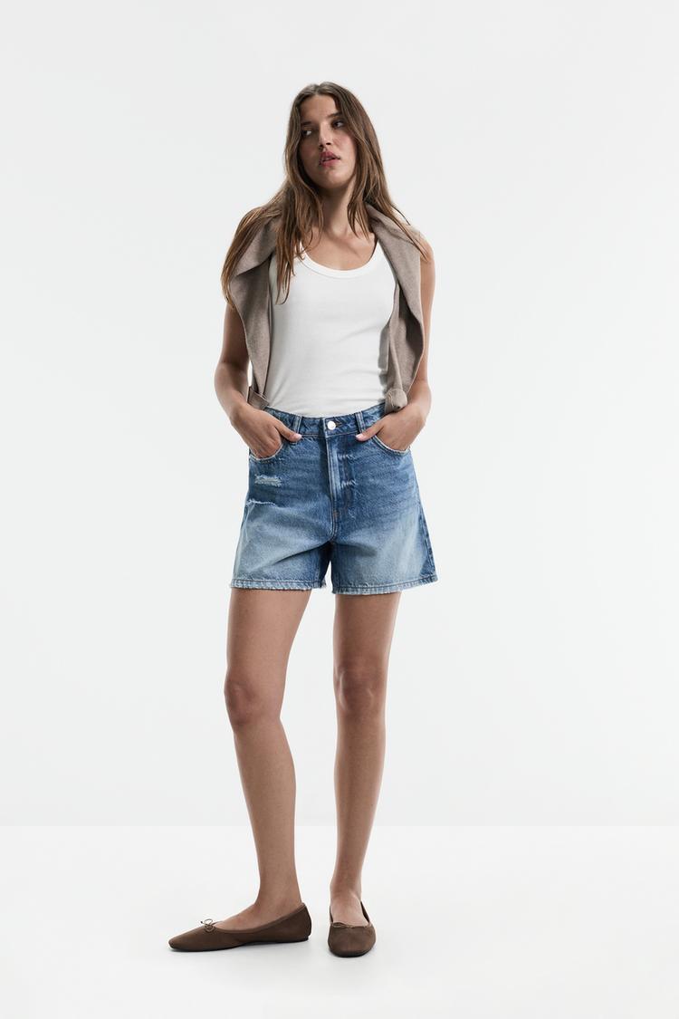 Basic mom fit denim shorts — PALE INDIGO