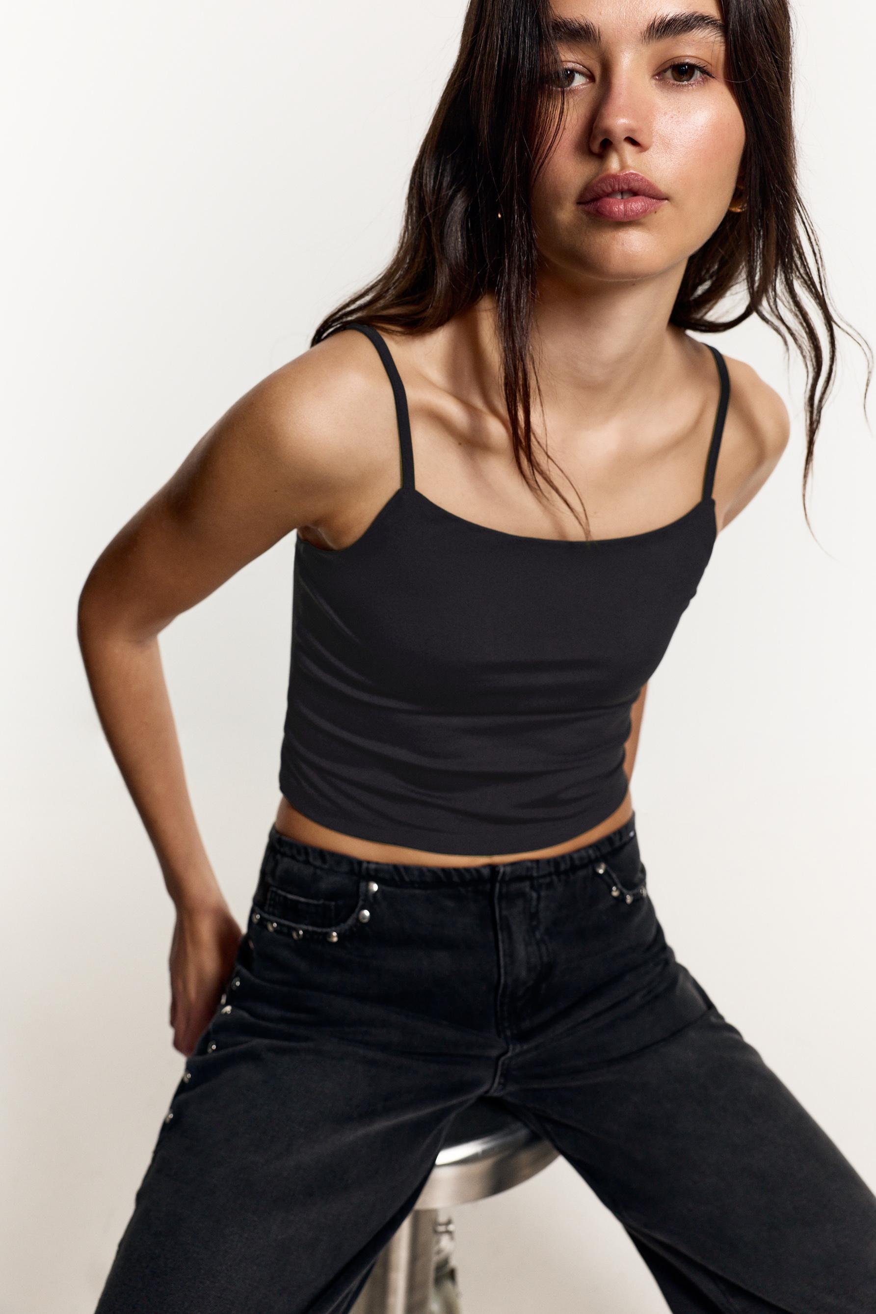Polyamide strap top — BLACK