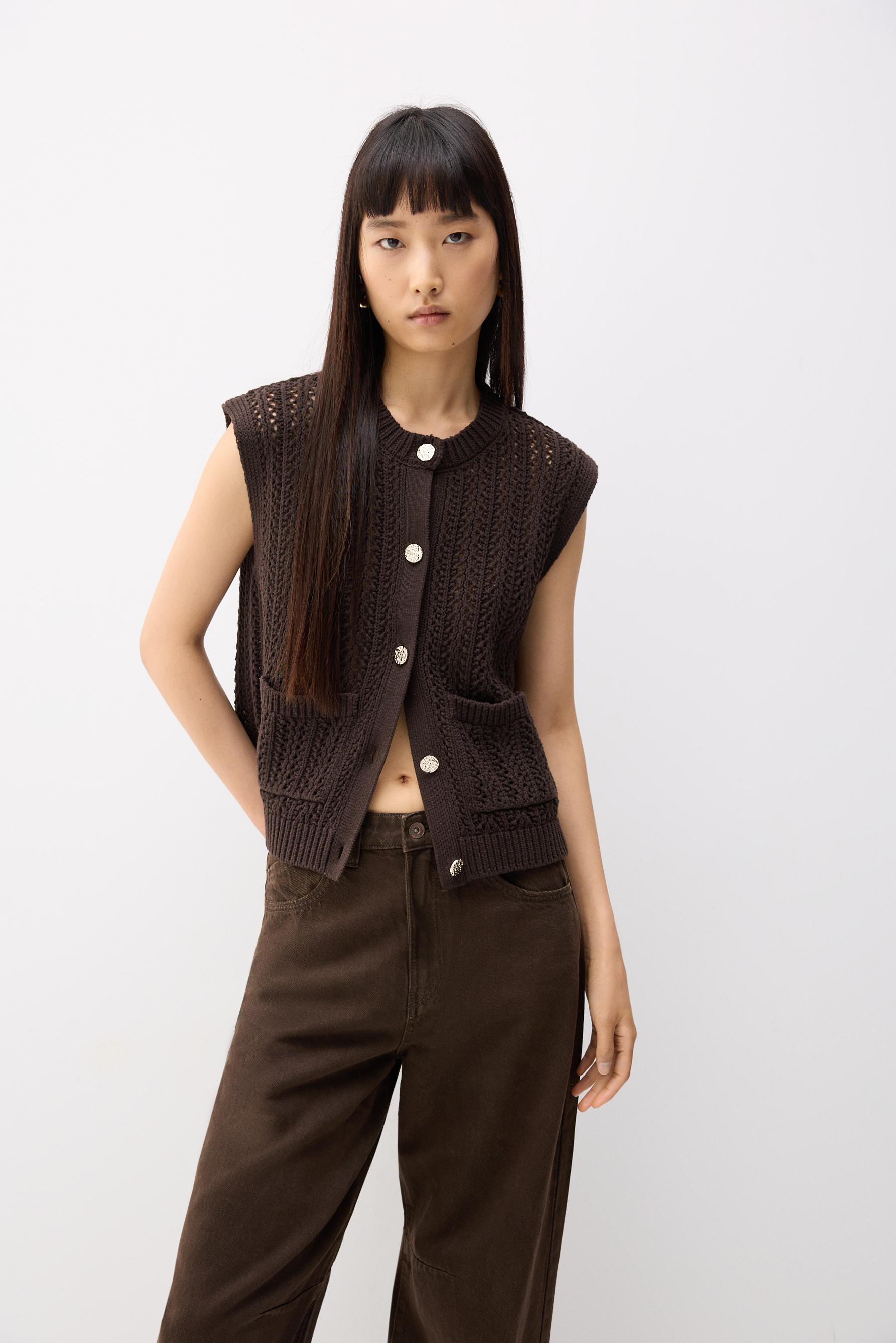 openyy【OPEN Yy】 CHUNKY KNIT VEST : BROWN OPEN YY CHUNKY KNIT VEST CHUNKY KNIT VEST, BROWN