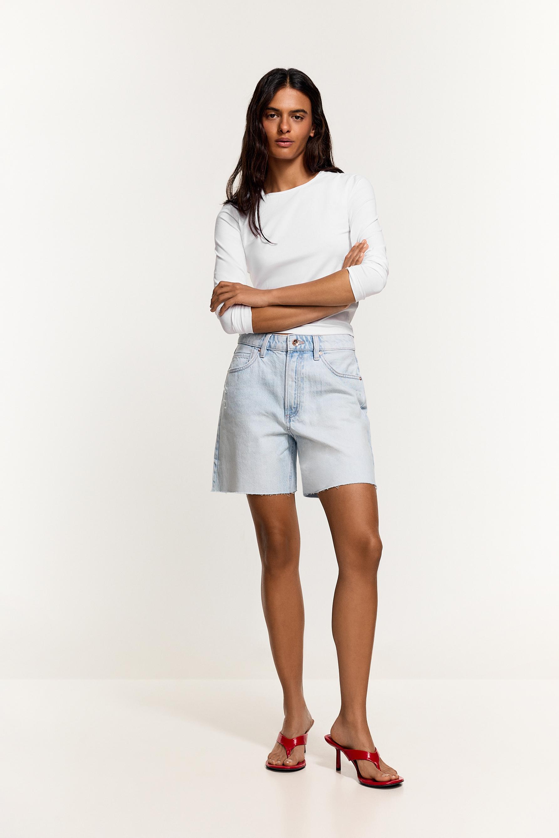 Distressed denim Bermuda shorts — DARK TURQUOISE