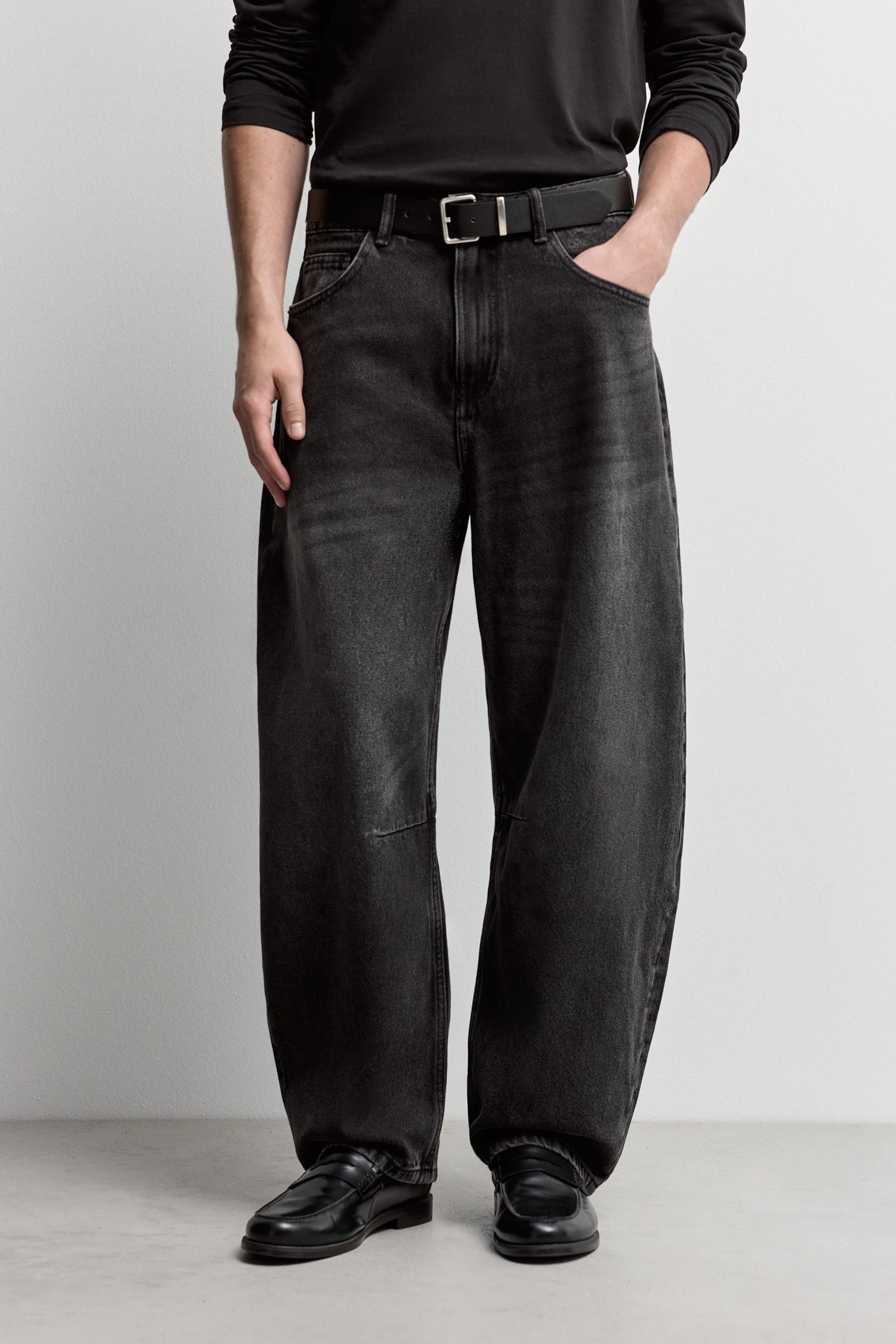 Belted barrel leg jeans — FADED BLACK