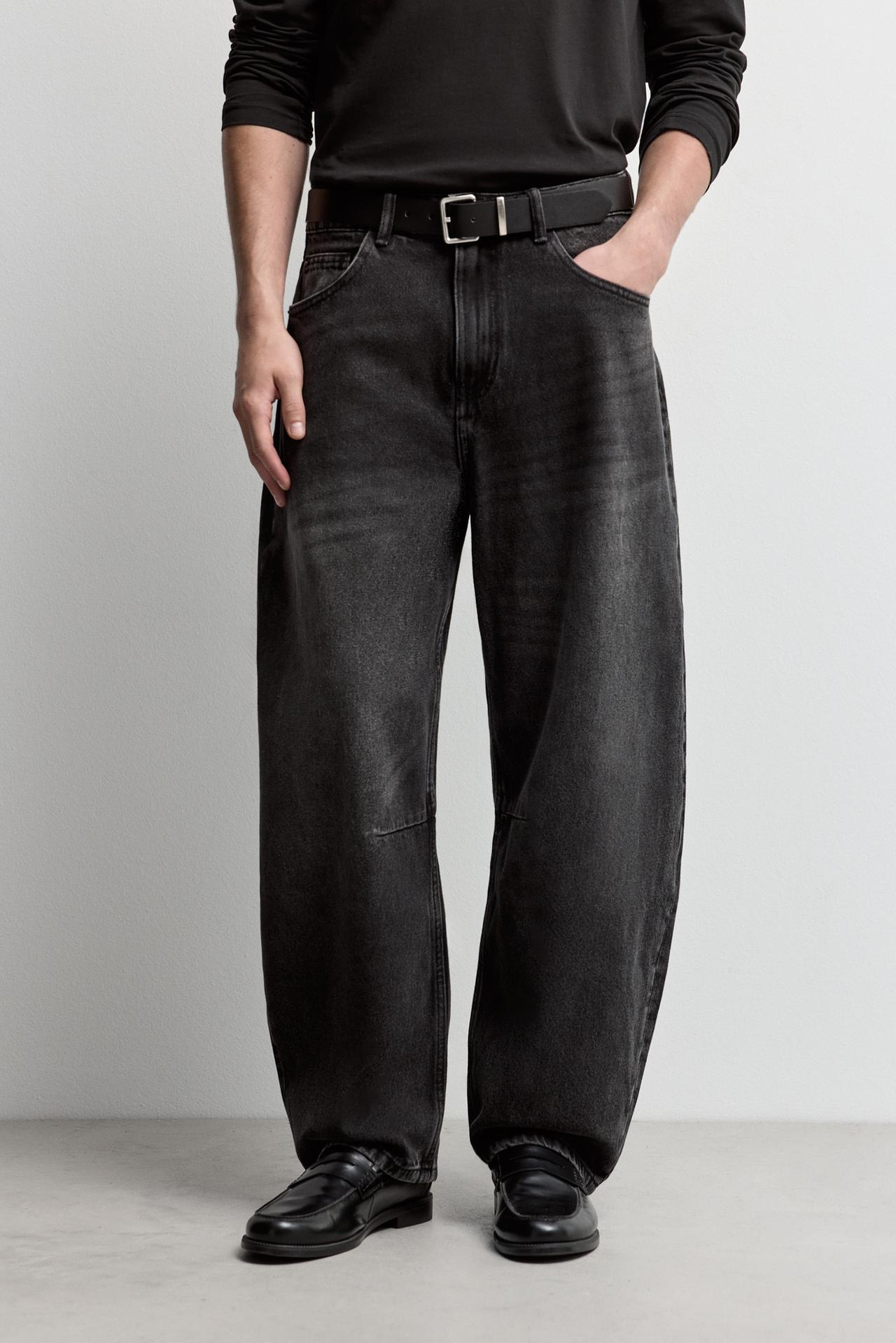 Belted barrel leg jeans — FADED BLACK