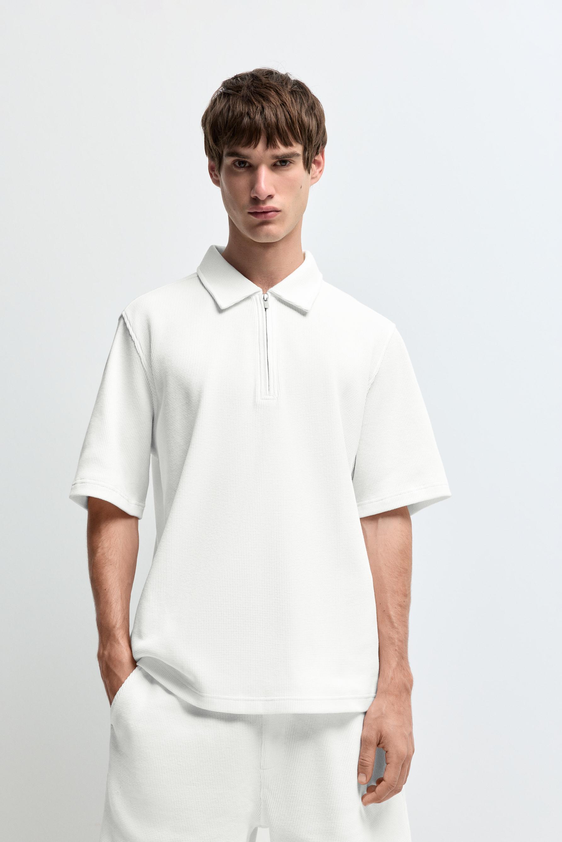 Waffle texture polo shirt — WHITE