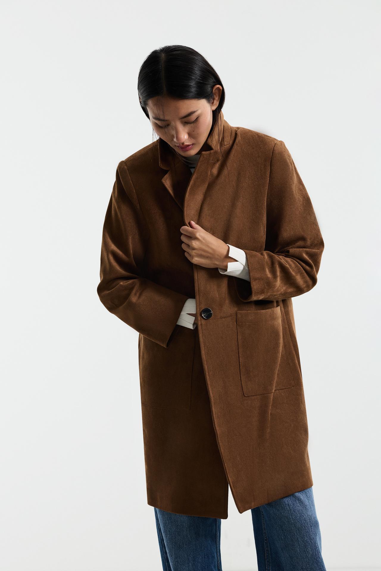 Faux suede coat — BRANDY