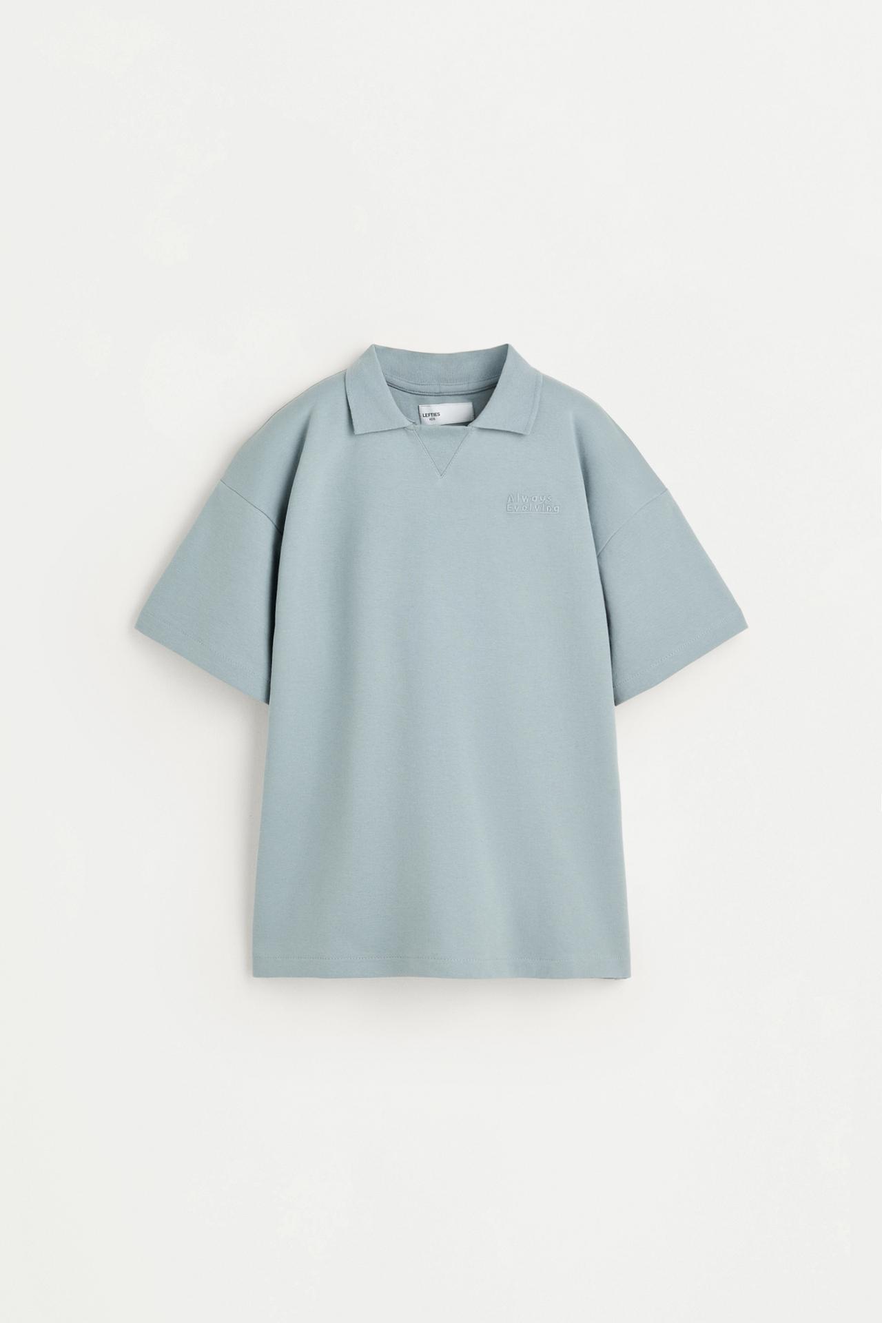 Interlock polo shirt with text — STEEL BLUE