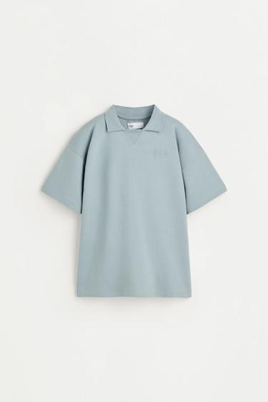Interlock polo shirt with text — STEEL BLUE 1