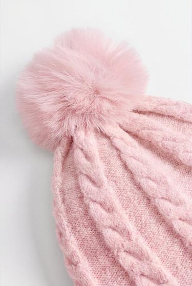 Pom-pom knit beanie — PINK 2