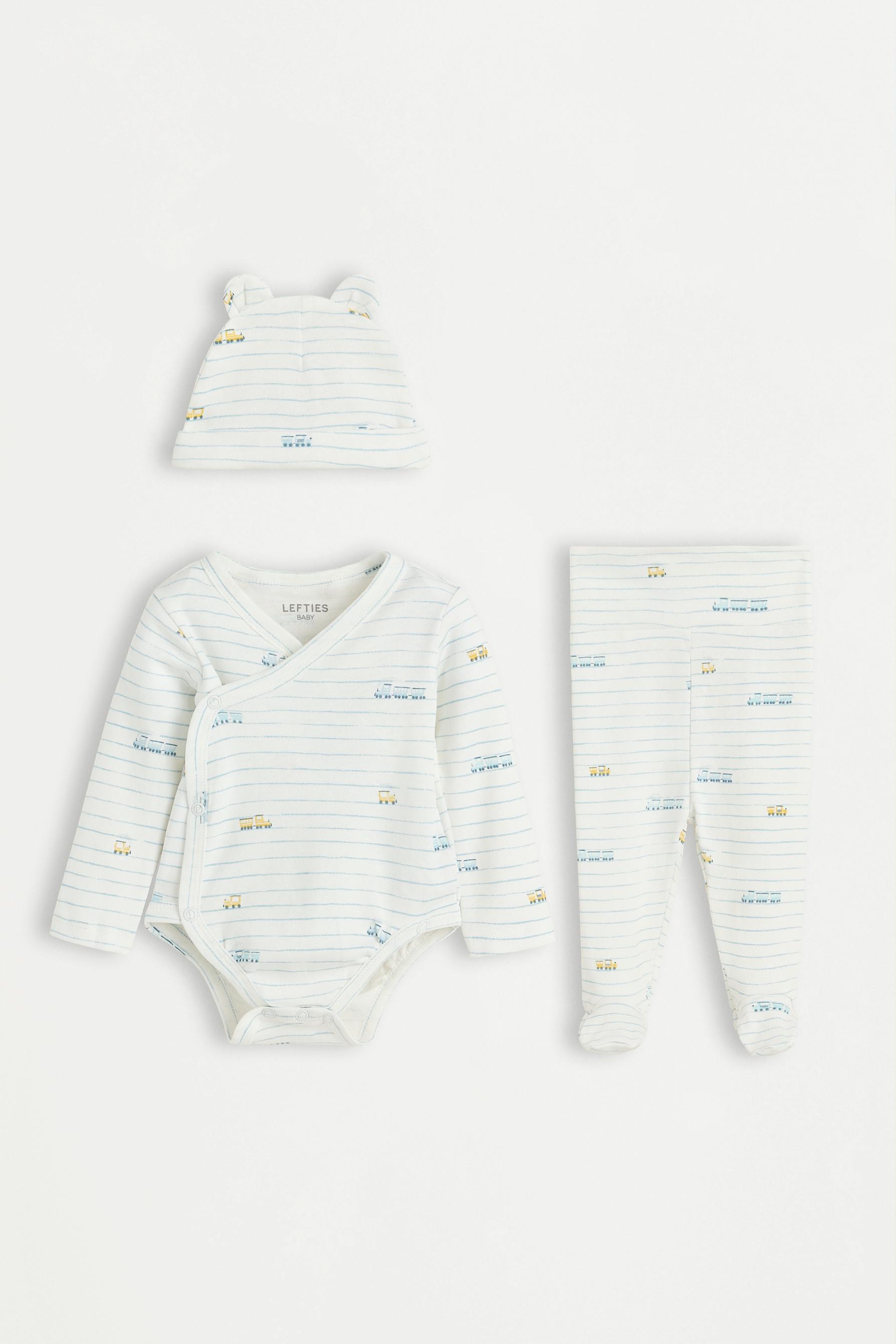 Interlock bodysuit, footed leggings and hat set — ECRU
