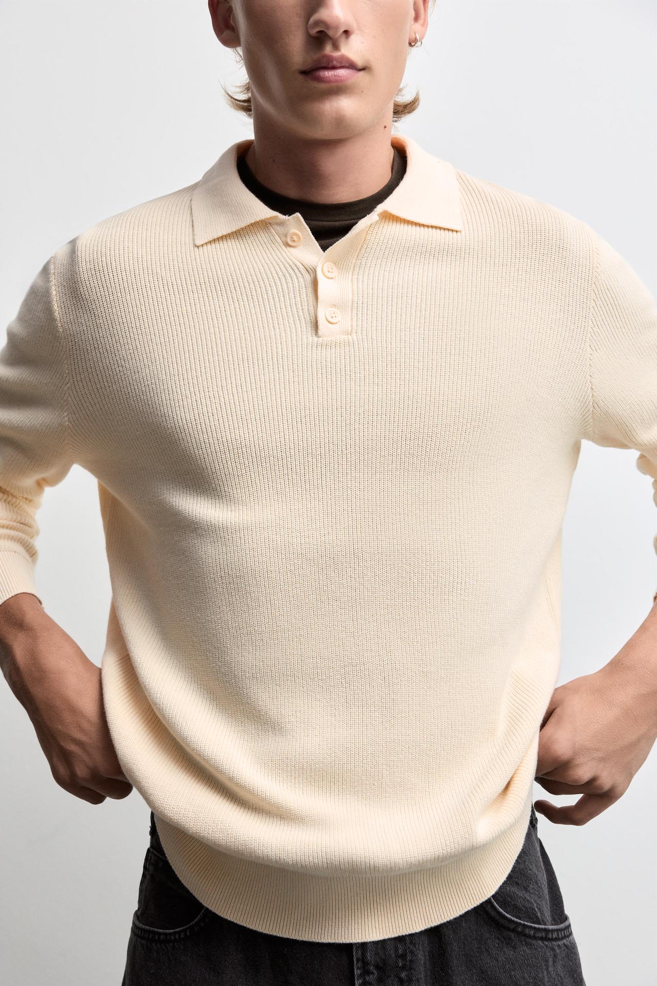 Button knit polo shirt — OFF WHITE