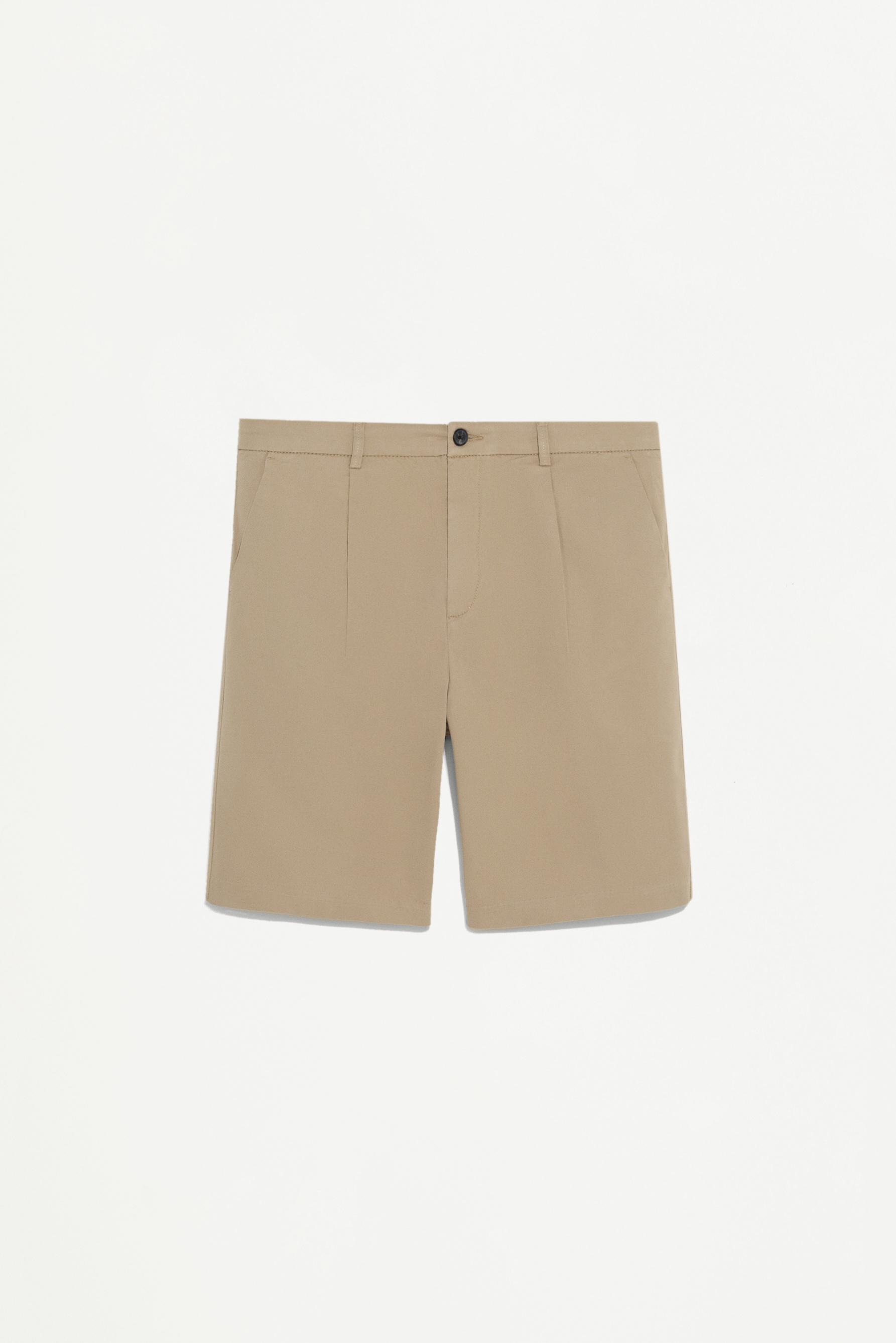 Pleated chino Bermuda shorts — SAND