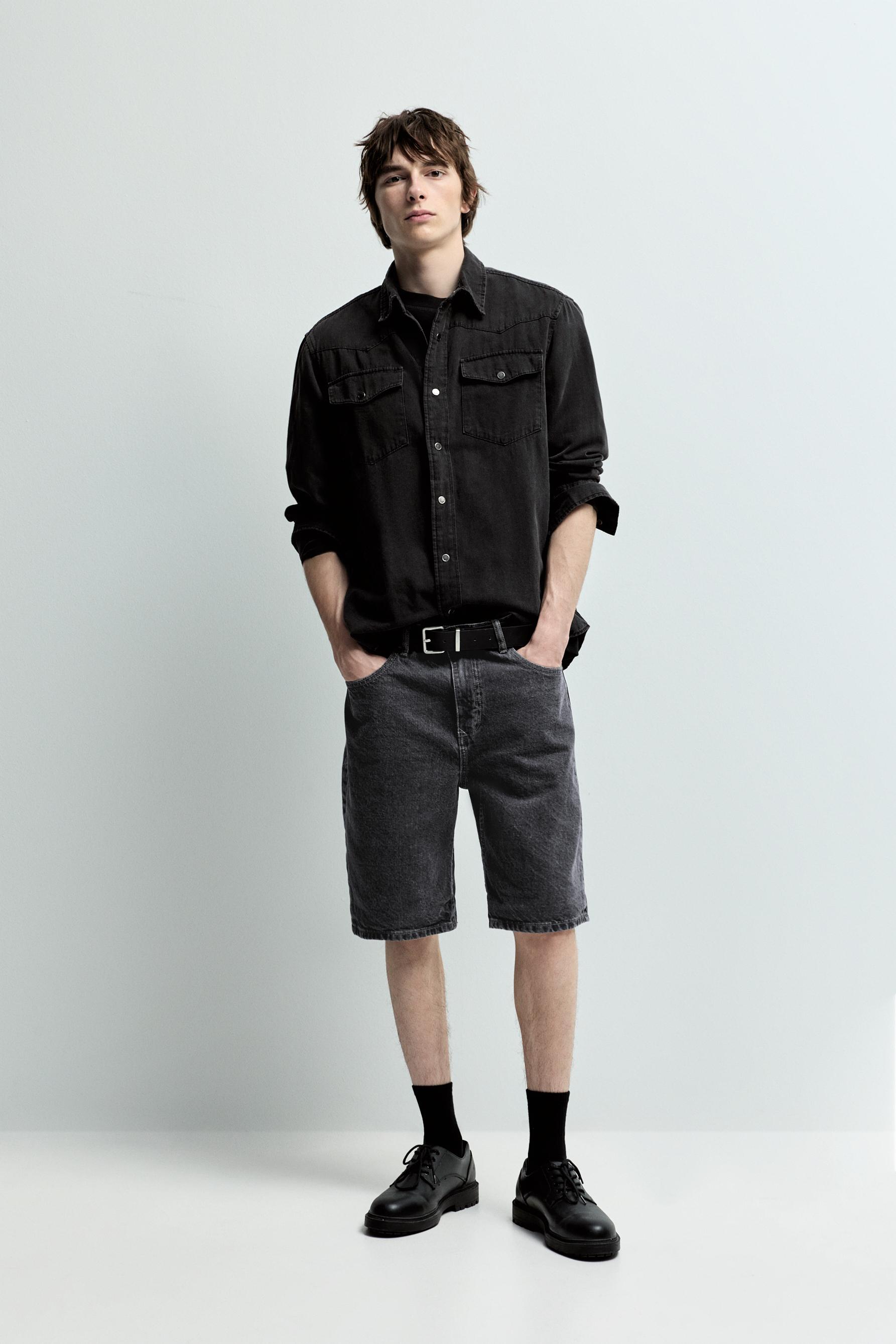 Regular fit denim Bermuda shorts — CHARCOAL