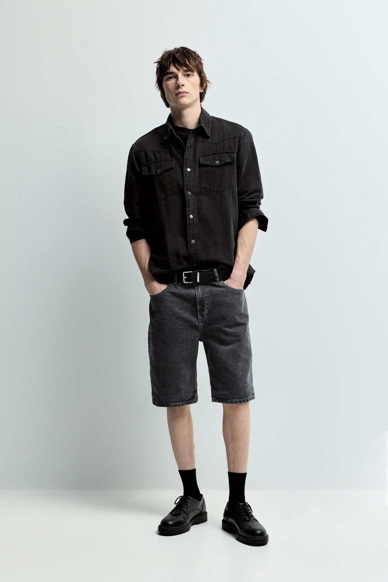 Regular fit denim Bermuda shorts — CHARCOAL