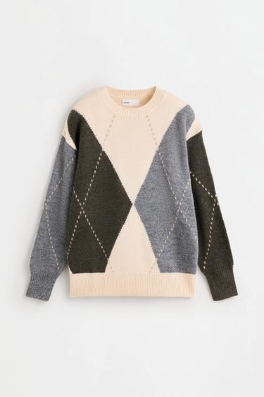 Diamond-textured sweater — GREYISH GREEN 6