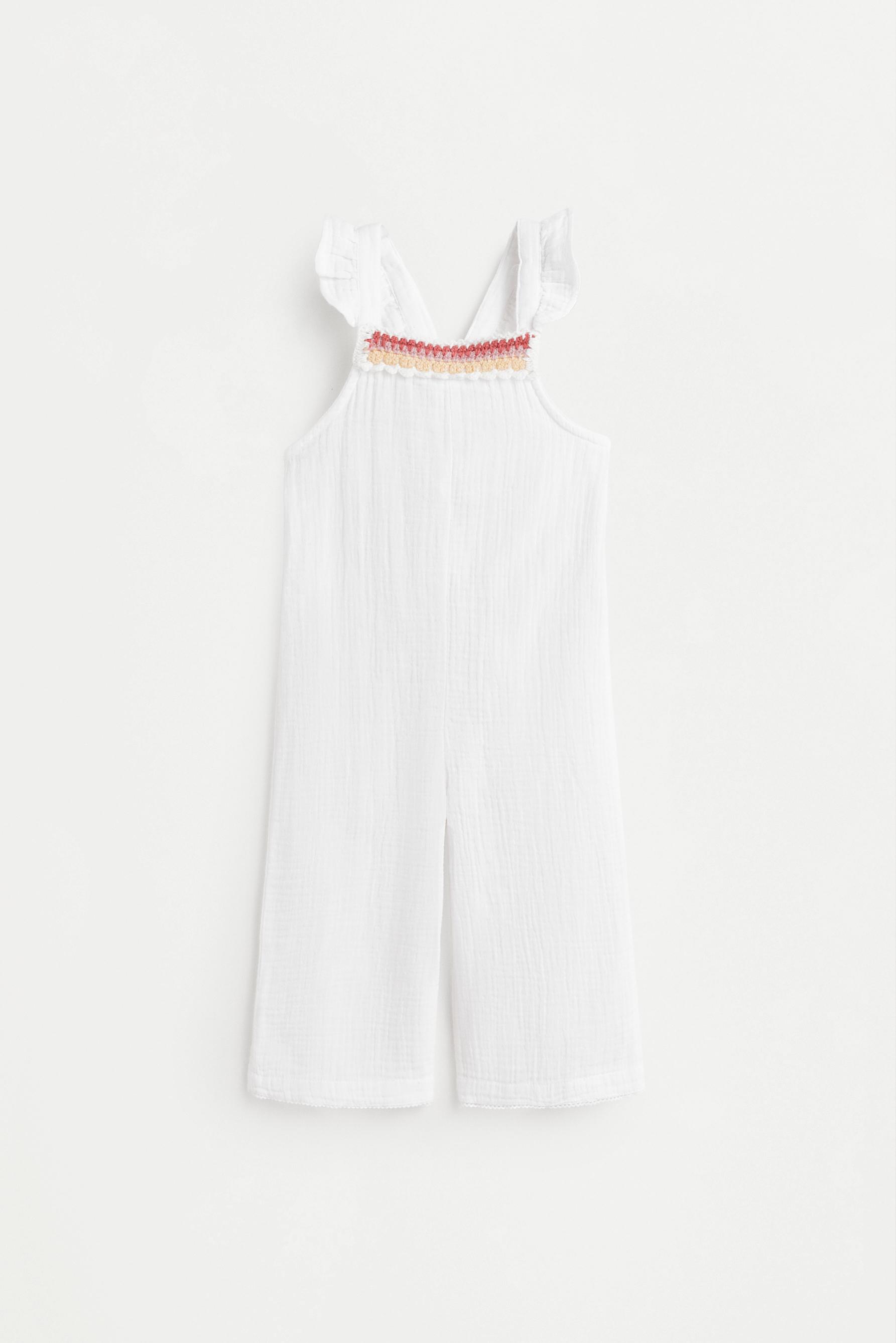 Crochet detail dungarees — WHITE