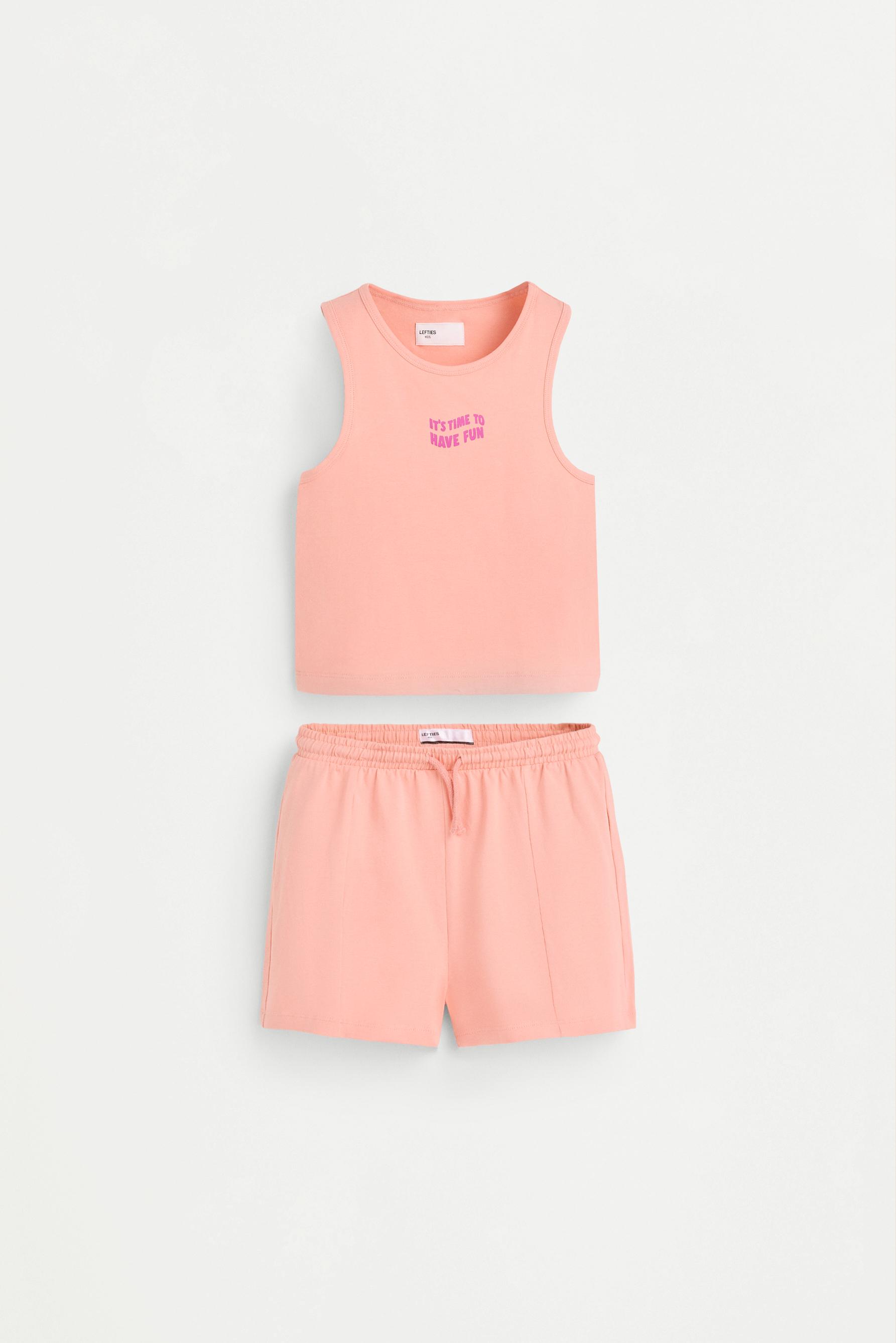 Text top and shorts set — TANGERINE