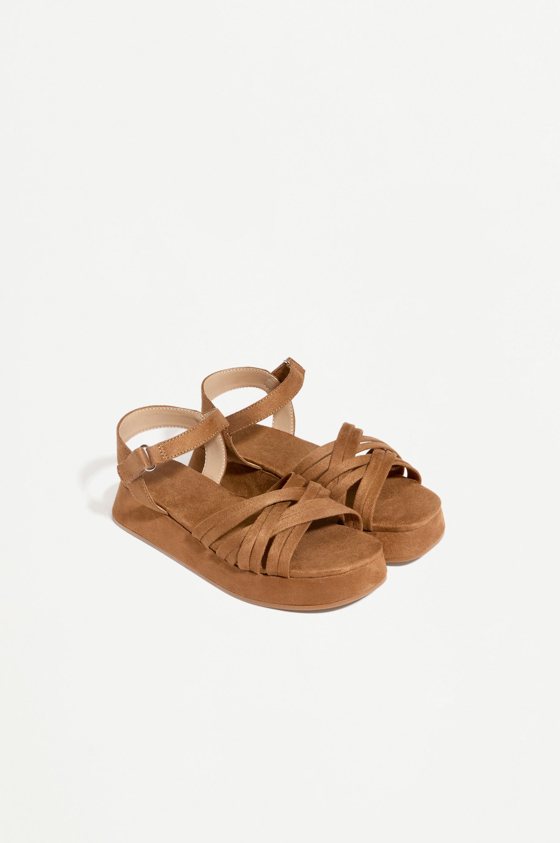 FAUX SUEDE PLATFORM SANDAL — LEATHER
