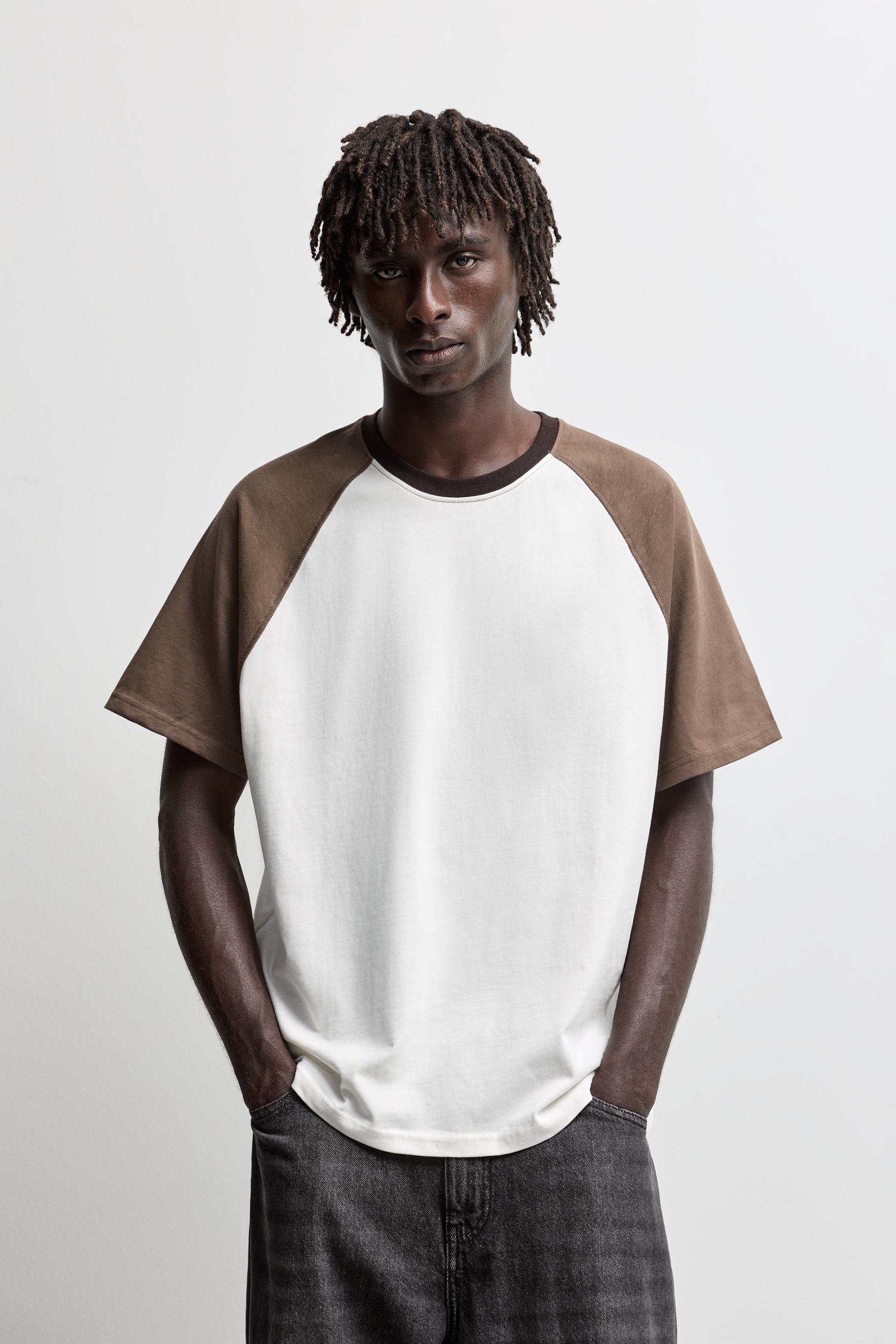 Contrast raglan T-shirt — BROWN MARL