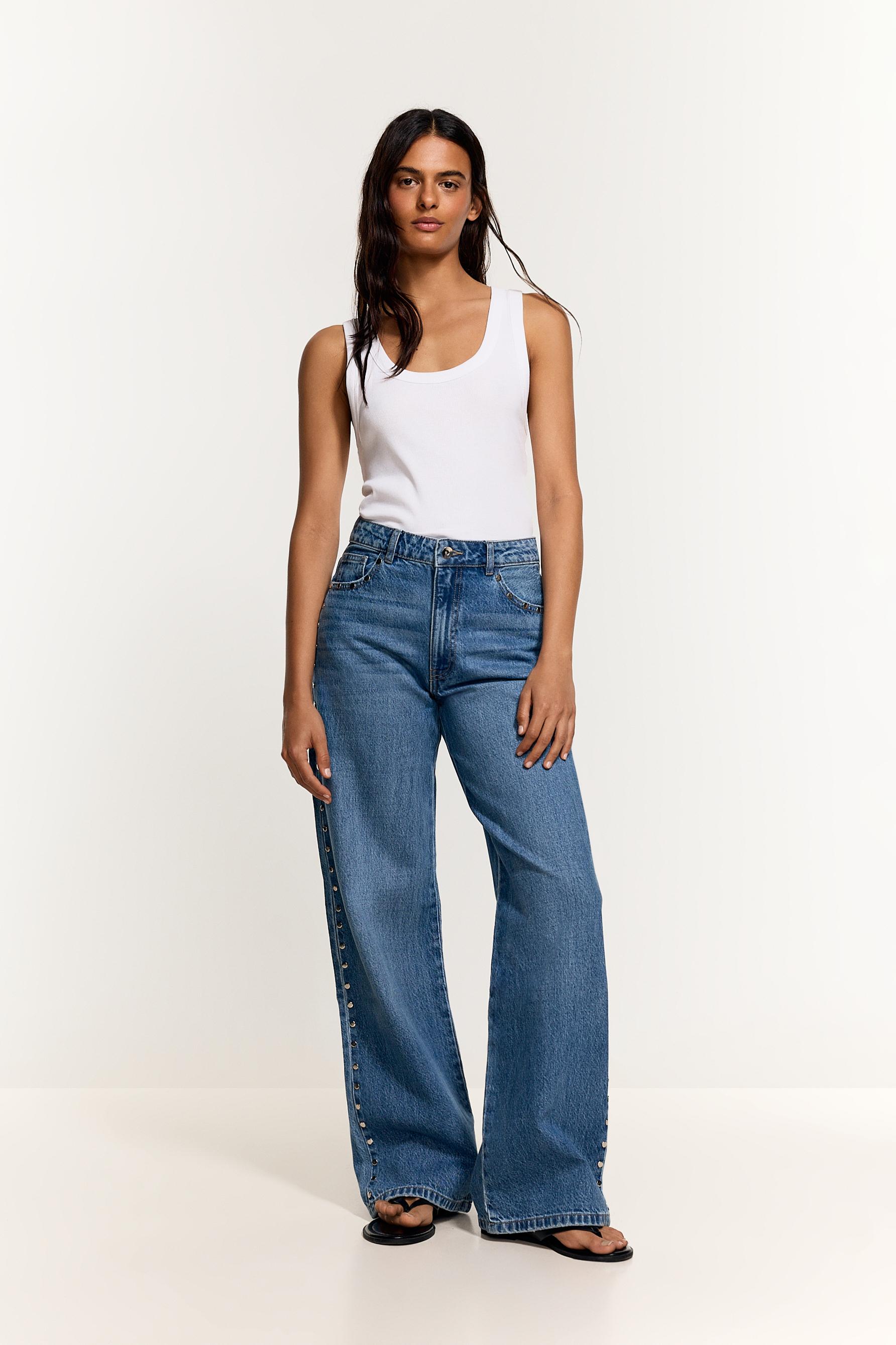 Wide-leg stud jeans — PALE INDIGO