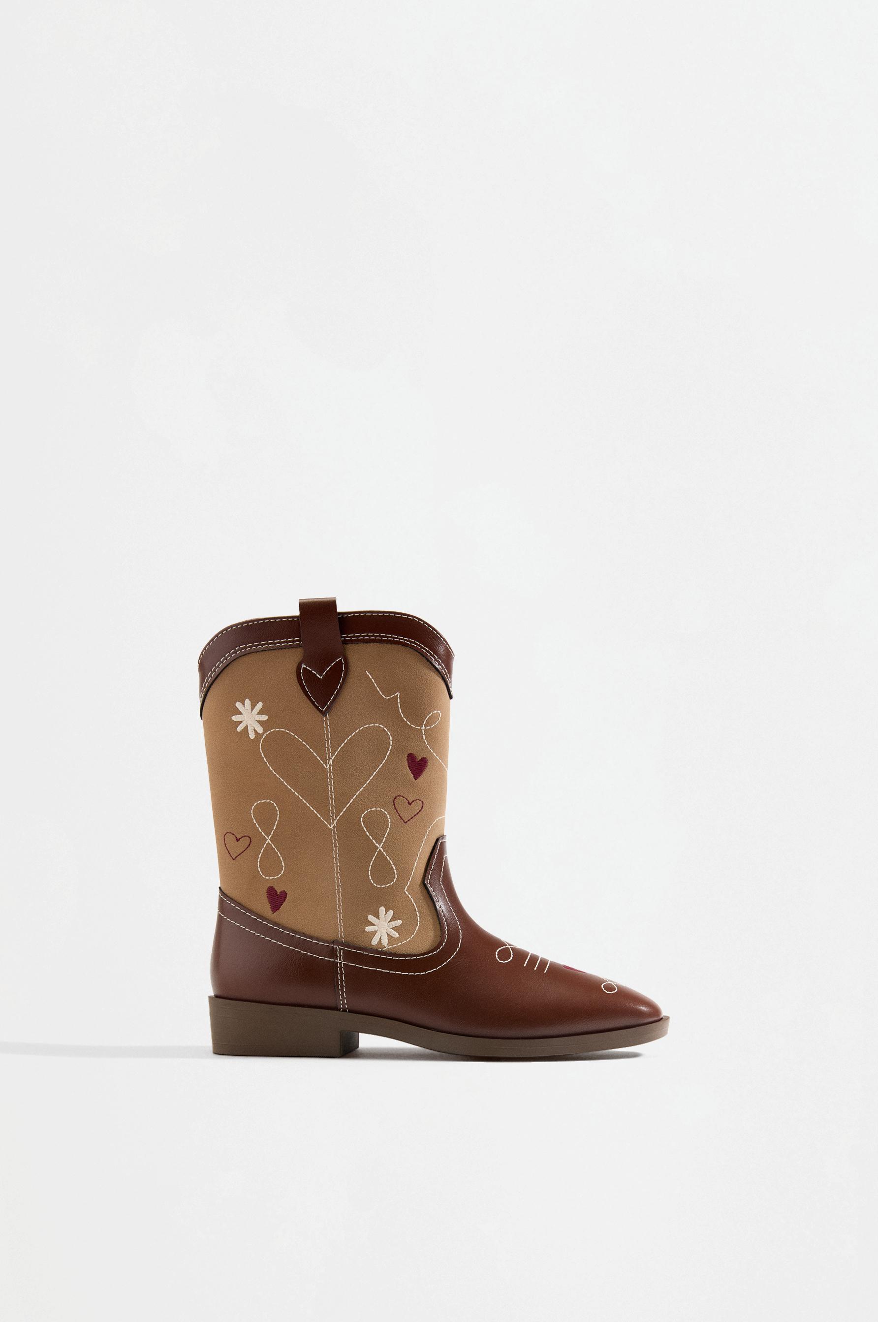 Embroidered Cowboy Boots — BROWN