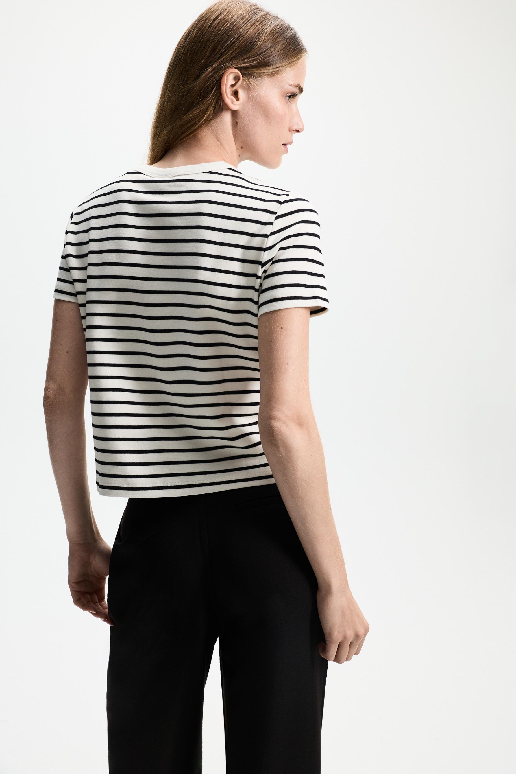 Striped interlock T-shirt — WHITE/BLACK