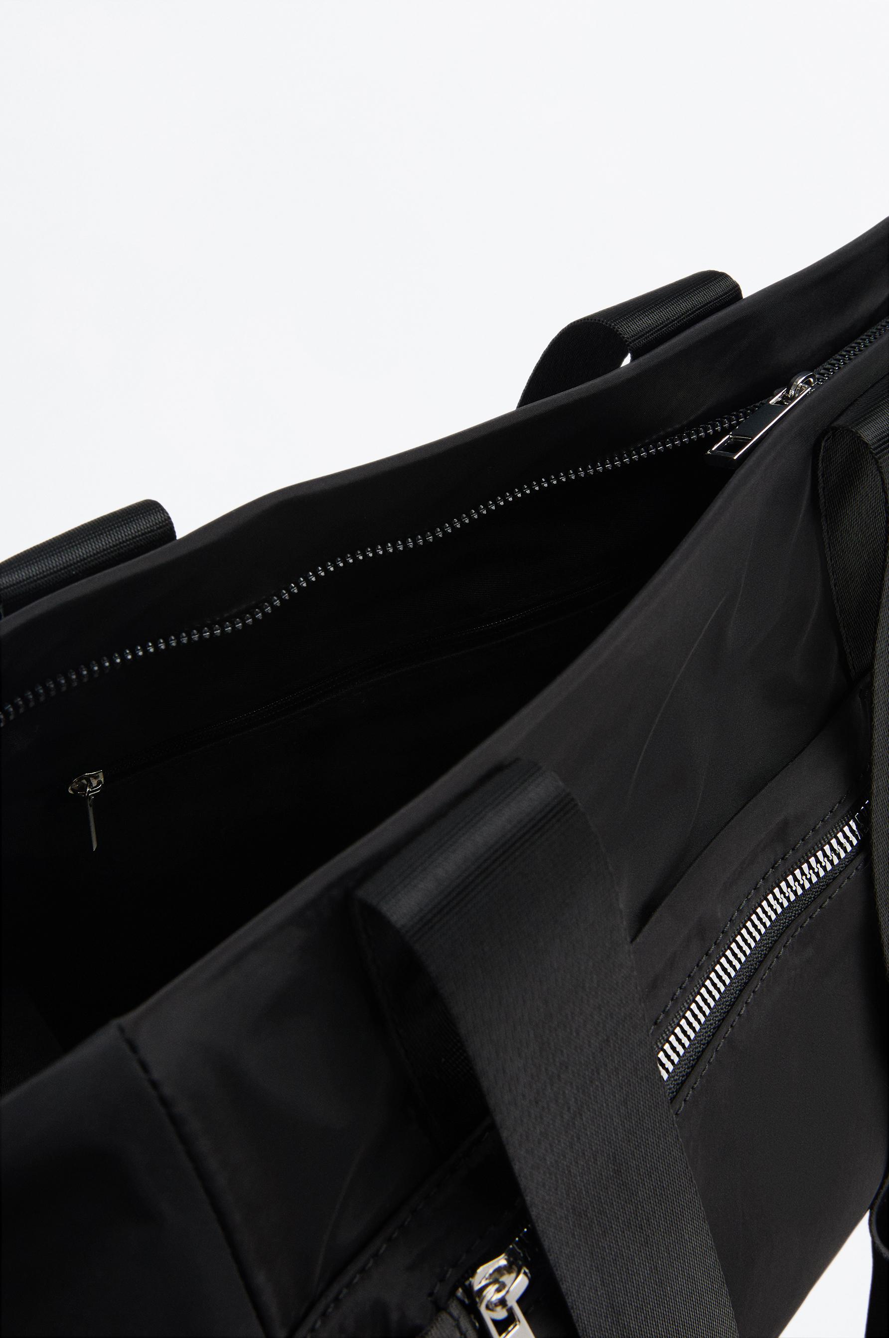 Large multi-pocket nylon shopper bag — BLACK