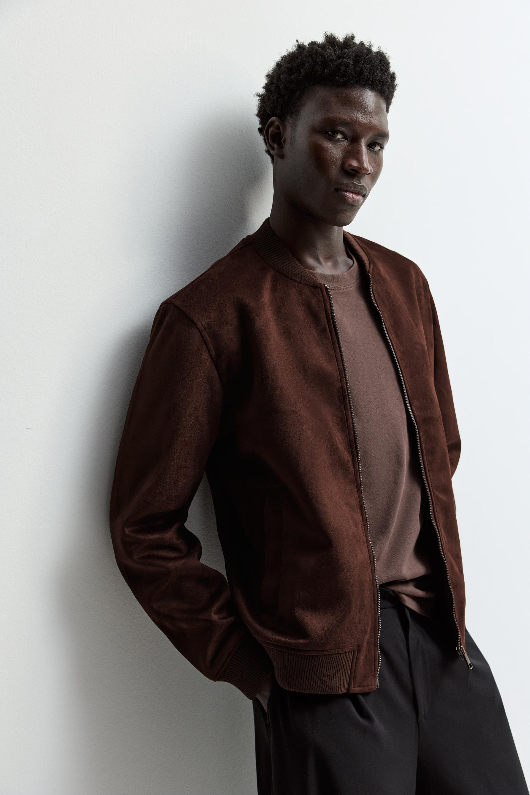 Faux suede bomber jacket — CHOCOLATE